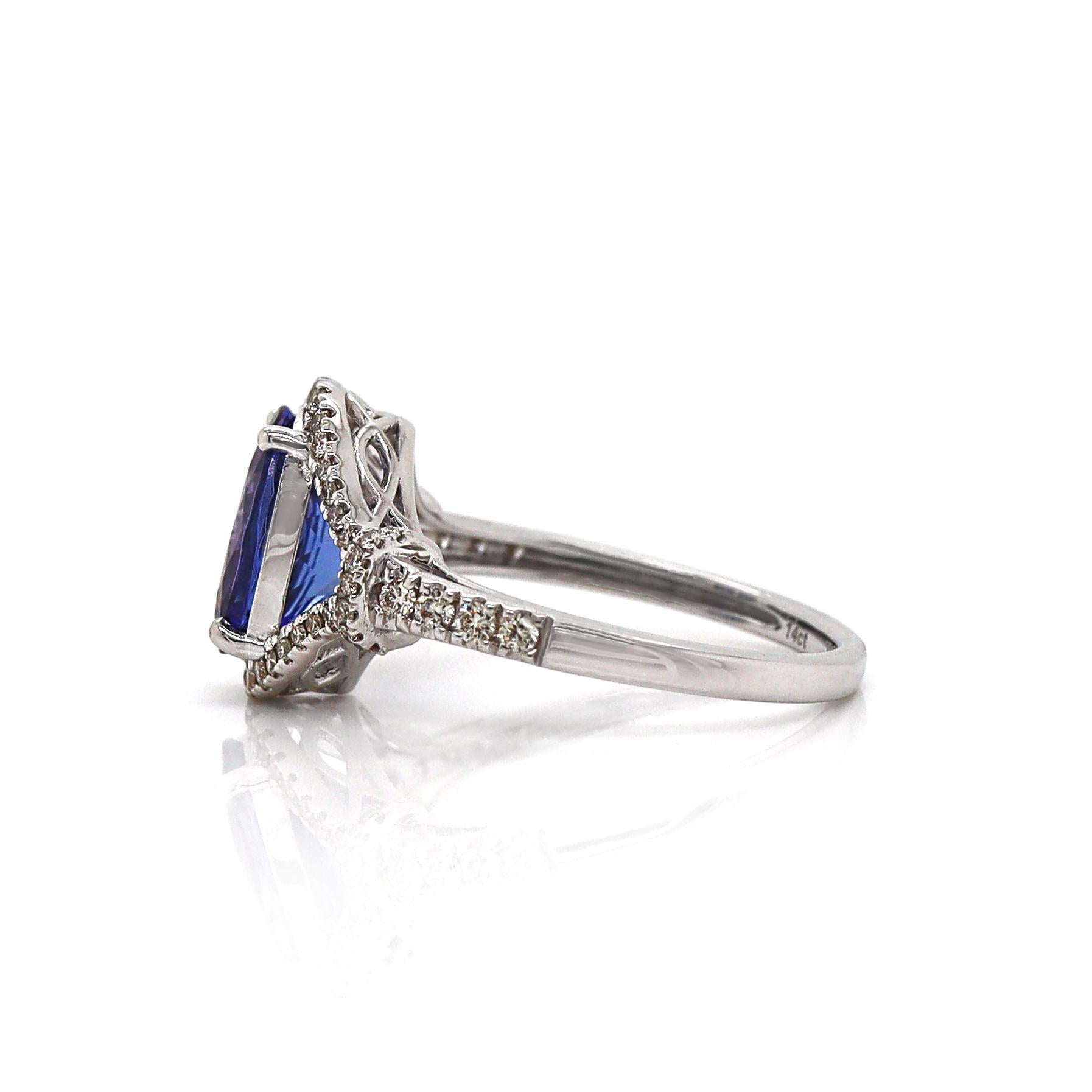 14CT Weißgold Tansanit und Diamant-Kleidring (Ovalschliff) im Angebot
