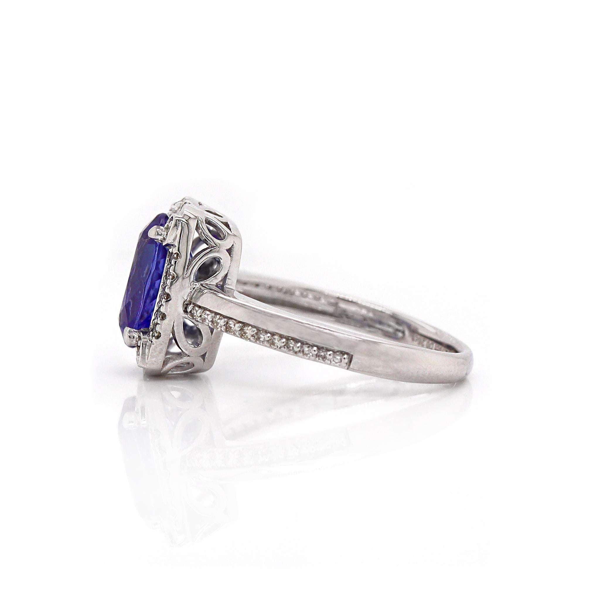 14CT White Gold Tanzanite And Diamond Dress Ring In New Condition For Sale In Sydney, NSW