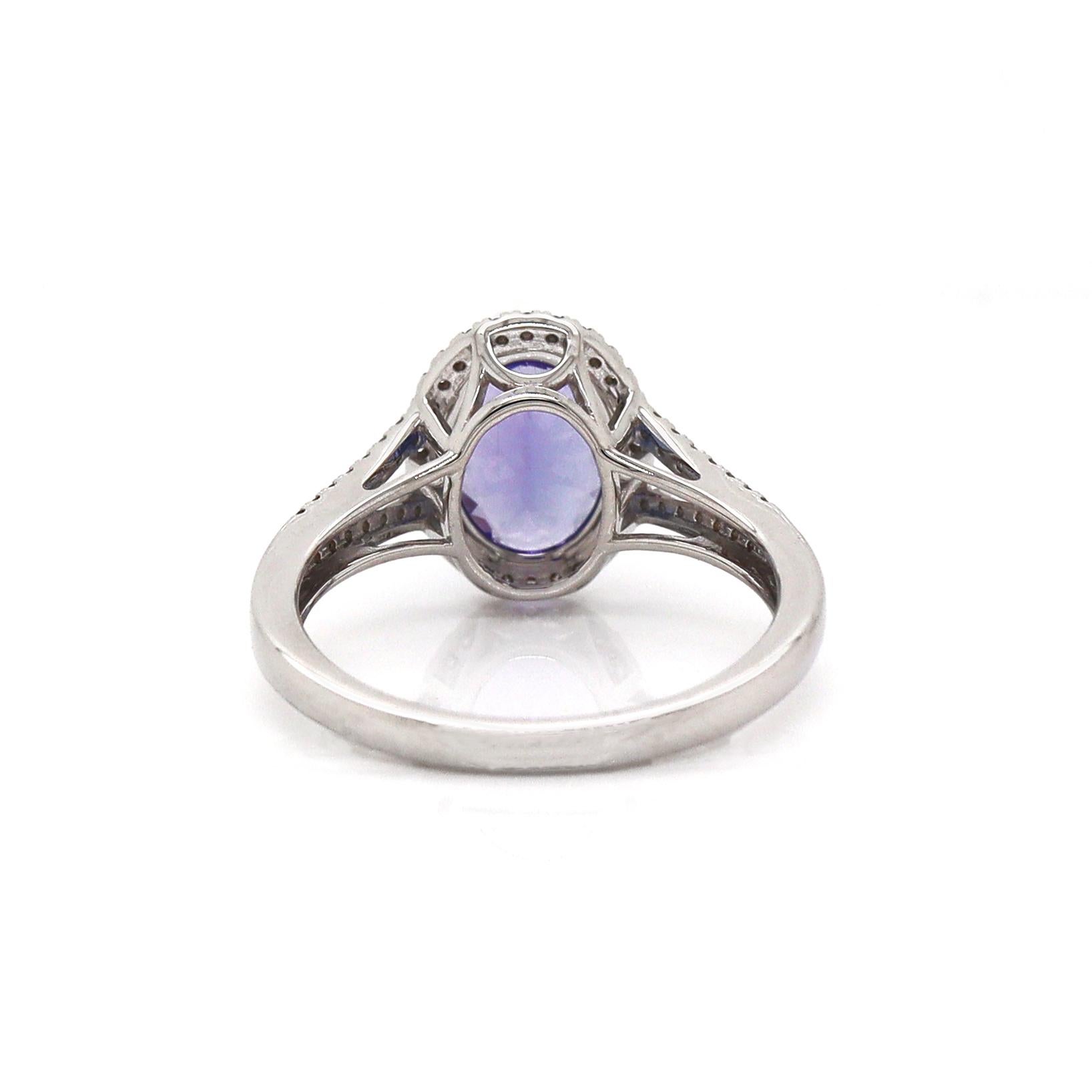 da uomo o donna Anello con tanzanite e diamanti in oro bianco 14CT in vendita