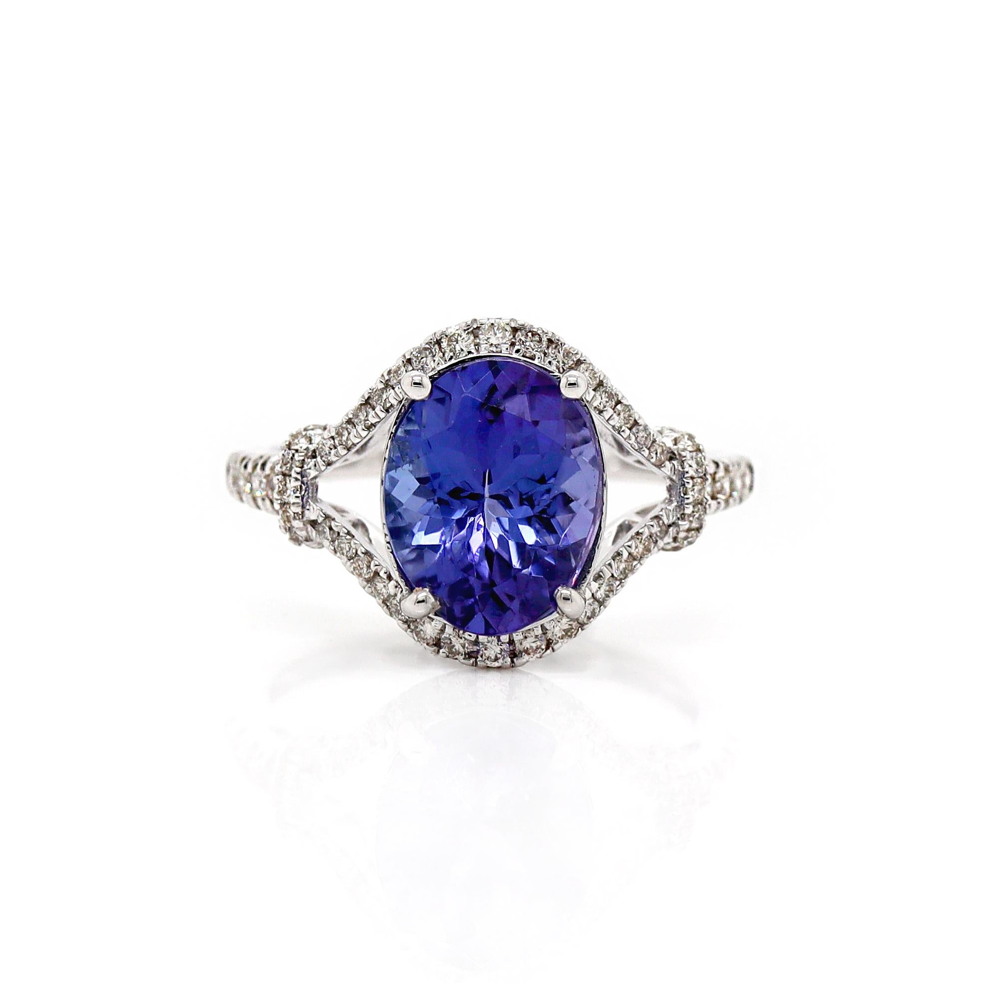 14CT Weißgold Tansanit und Diamant-Kleidring Damen im Angebot