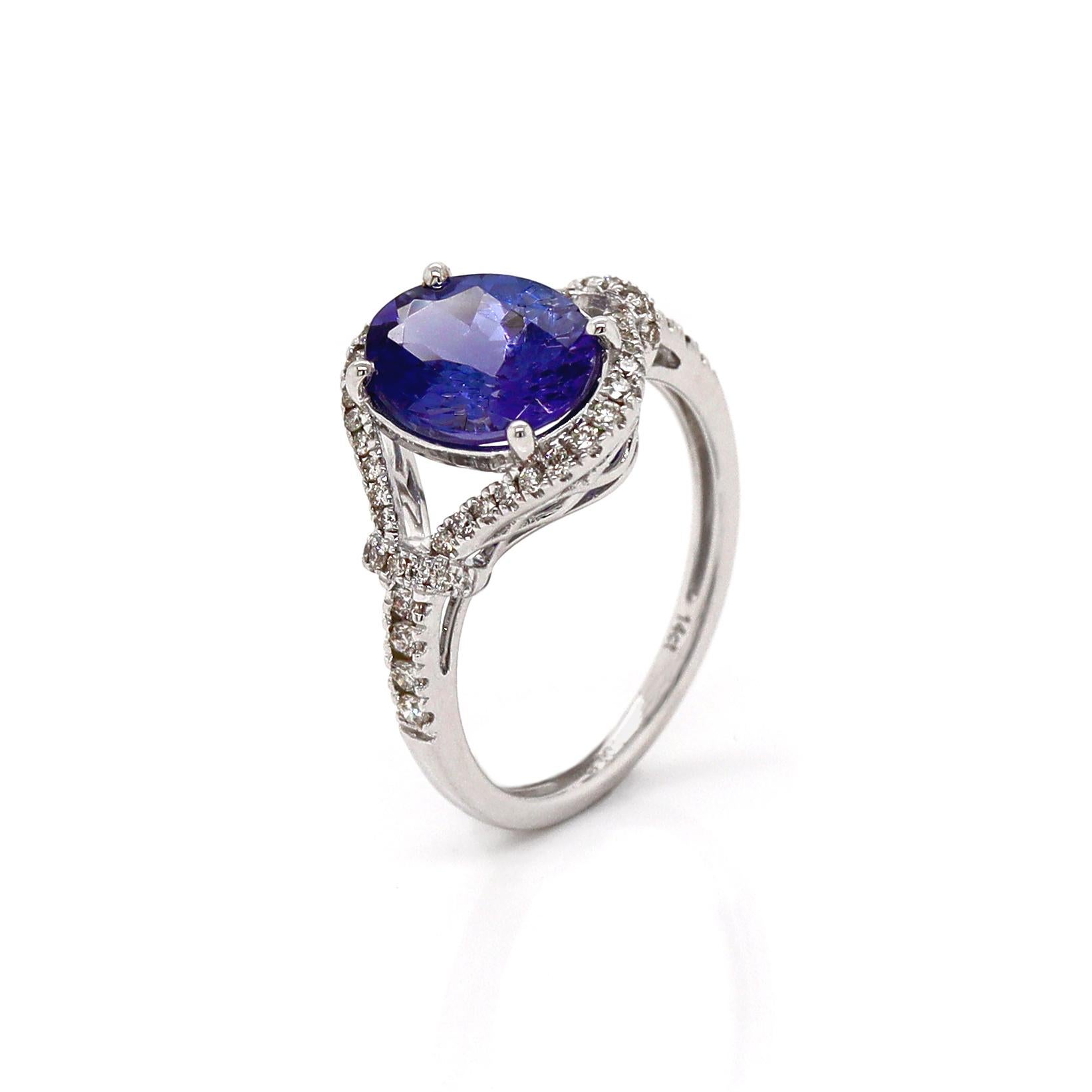 14CT Weißgold Tansanit und Diamant-Kleidring im Angebot 1