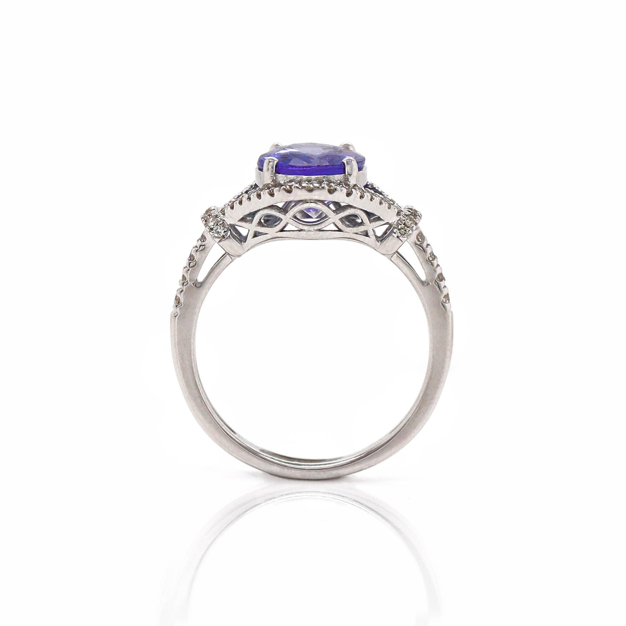 14CT Weißgold Tansanit und Diamant-Kleidring im Angebot 2
