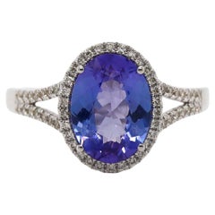 Bague robe en or blanc 14 carats avec tanzanite et diamants