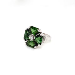 Clover-Cocktailring aus 14 Karat Weißgold, Turmalin und Diamant