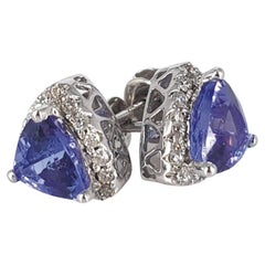 14ct White Gold Trillion Cut Tanzanite & Diamond Studs