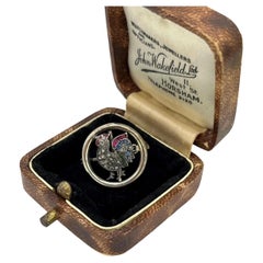 14ct White Gold, Victorian Ruby, Sapphire, Emerald, Rose Diamond Cockrel Brooch