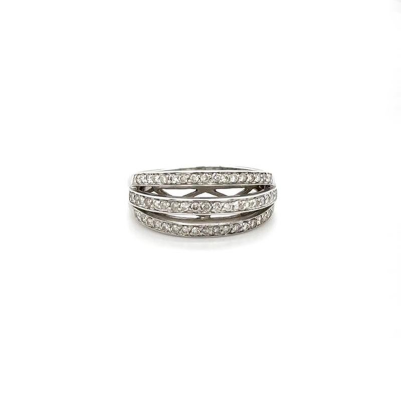 14 Karat Weißgold Weißer skulpturaler gewölbter dreifacher Bandring mit weißen Diamanten (Zeitgenössisch) im Angebot