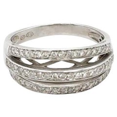 14ct White Gold White Diamond Sculptured Domed Triple Band Ring