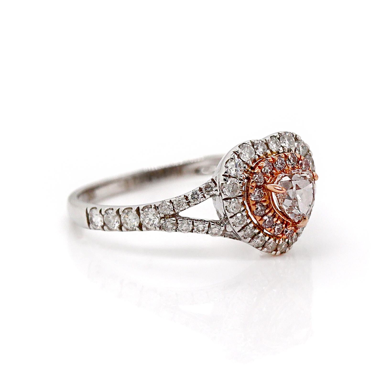 14CT Herzkleid-Ring in Weiß, Rosa und Weiß mit weißen Diamanten (Herzschliff) im Angebot