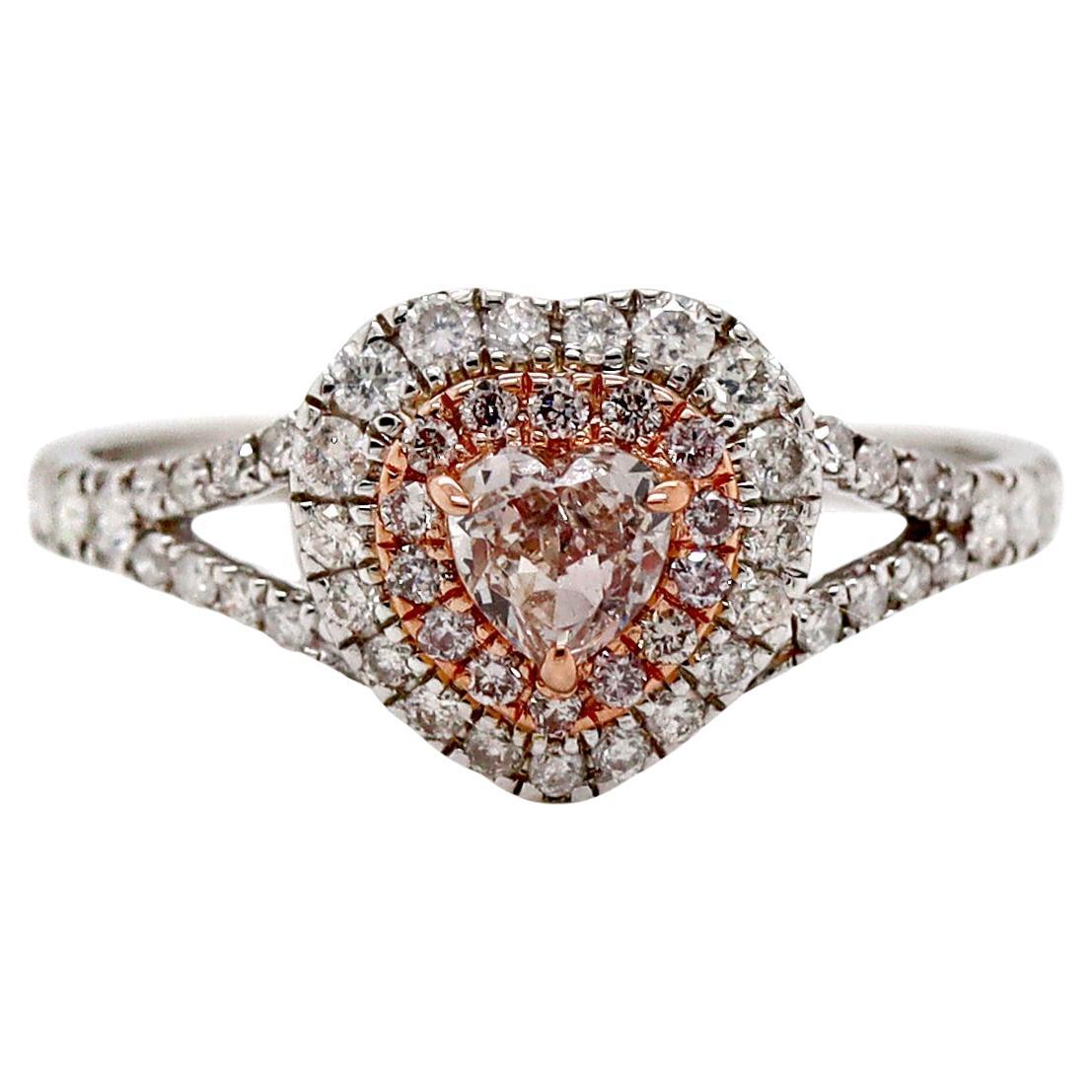 14CT White Pink And White Diamond Heart Dress Ring For Sale