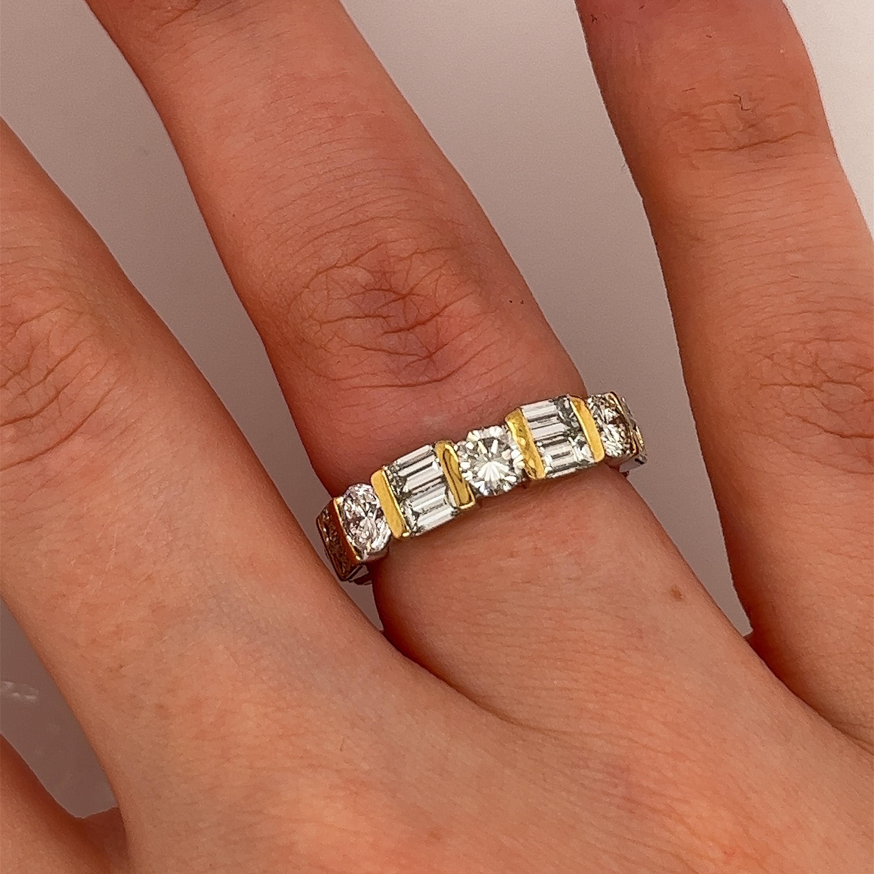 Round Cut 14ct White &Yellow Gold Diamond Full eternity ring set with 7 Round &14 baguette
