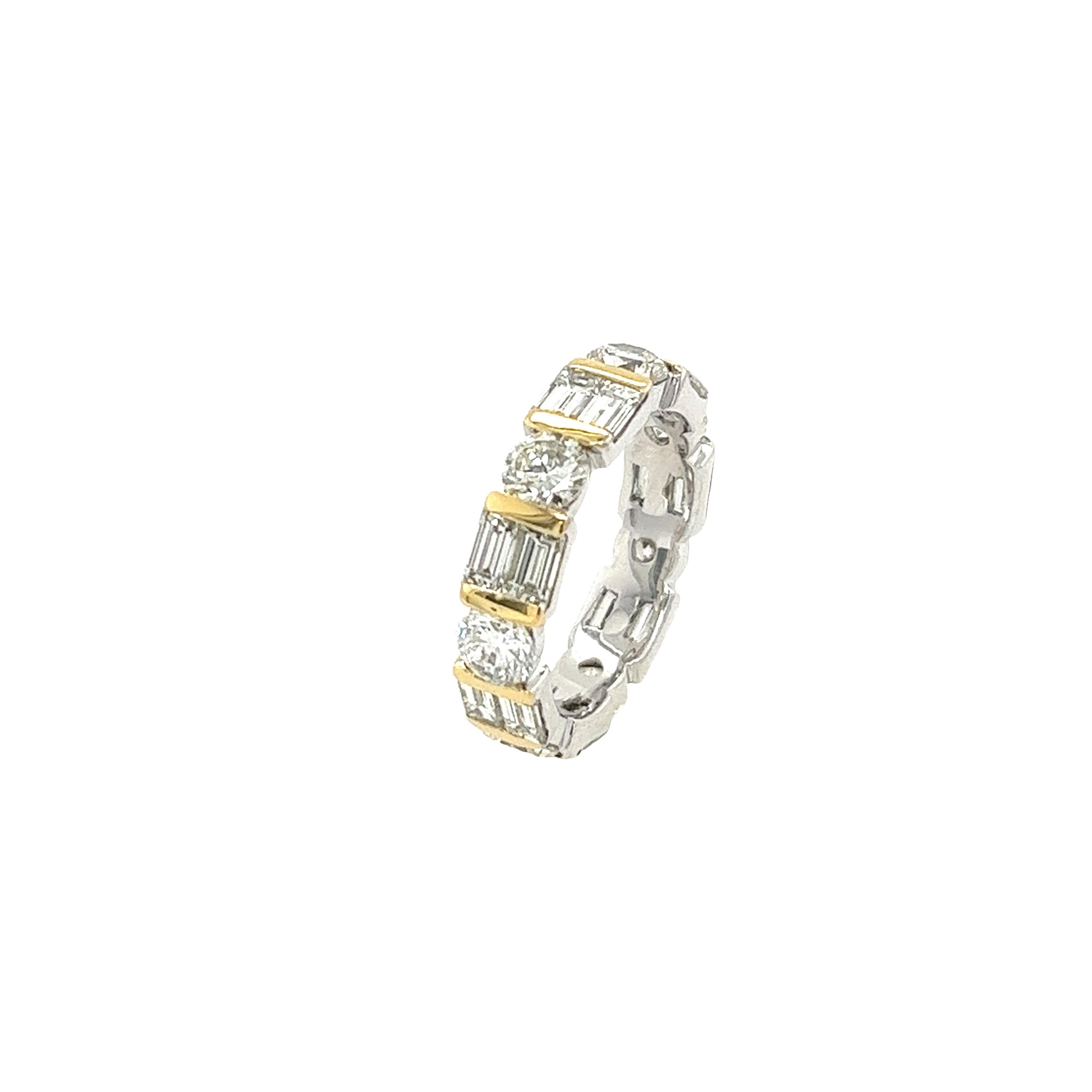 14ct White &Yellow Gold Diamond Full eternity ring set with 7 Round &14 baguette 1