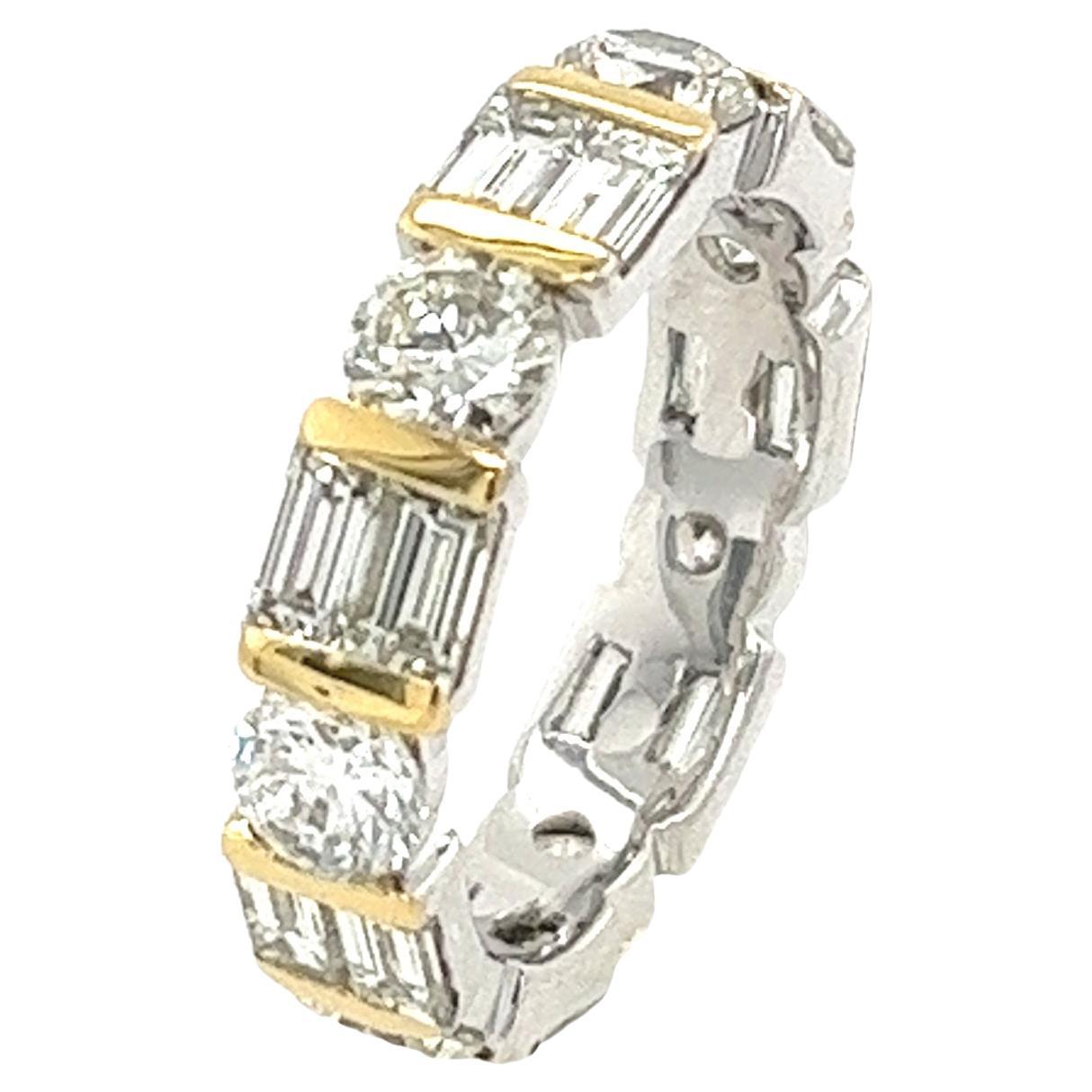 14ct White &Yellow Gold Diamond Full eternity ring set with 7 Round &14 baguette
