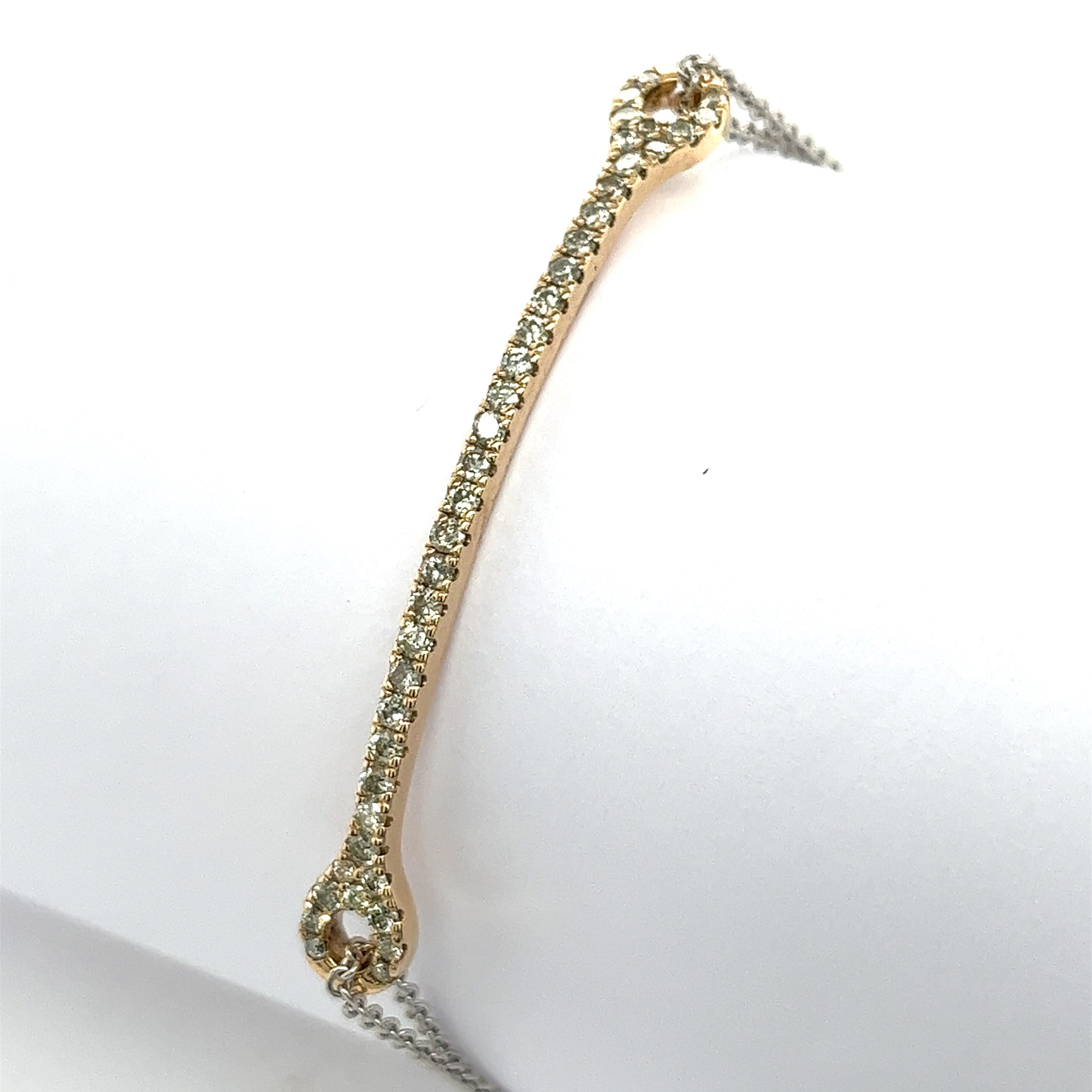 14ct White & Yellow Gold Natural Yellow Diamonds Bar Bracelet, 0.54ct In New Condition For Sale In London, GB