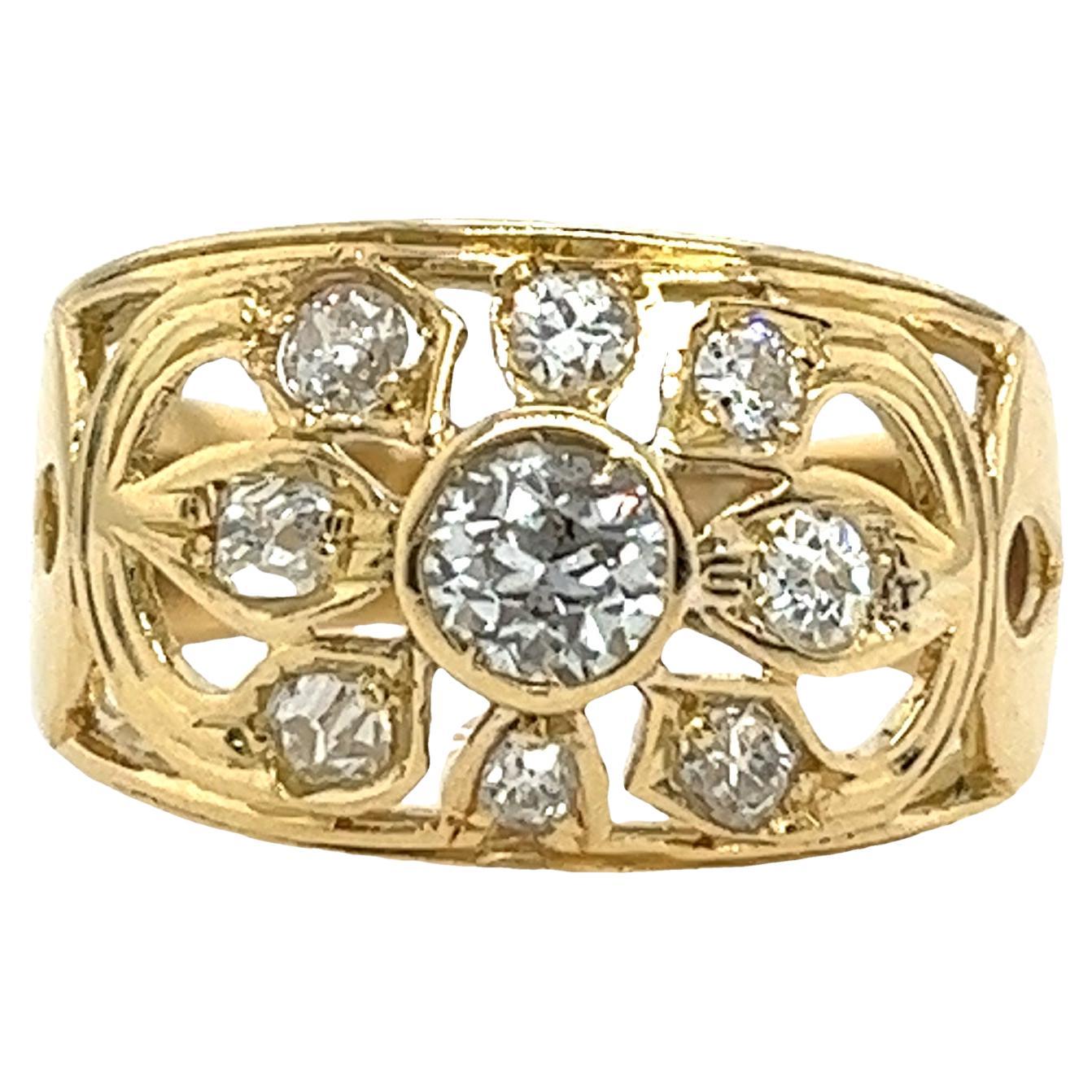 14ct YellGold Diamond Dress Ring Set With 0.60ct of Natural Diamonds For Sale