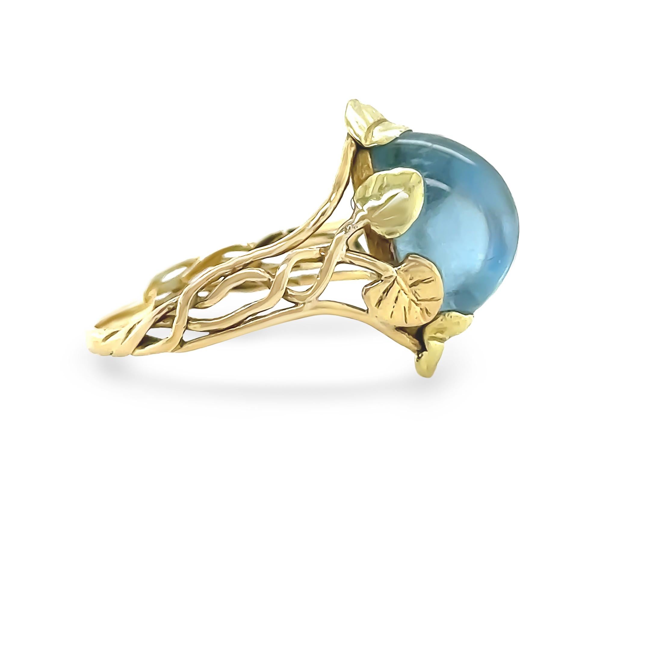 14ct Gelb- und Grüngold Aquamarin Floral Ring 3,75ct (Art déco) im Angebot