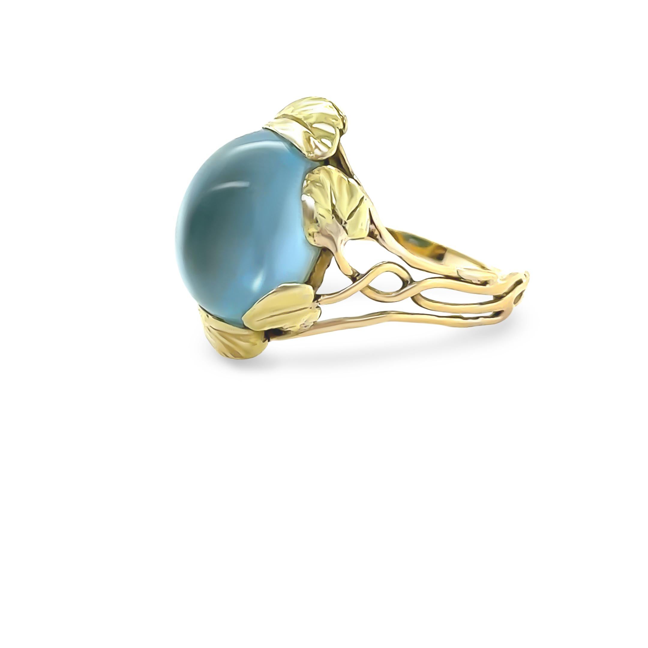14ct Gelb- und Grüngold Aquamarin Floral Ring 3,75ct (Cabochon) im Angebot