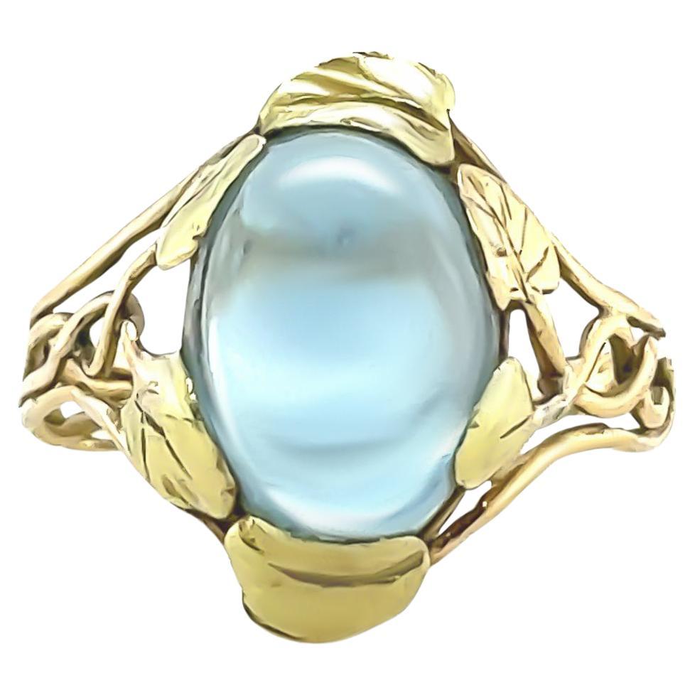 14ct Gelb- und Grüngold Aquamarin Floral Ring 3,75ct im Angebot