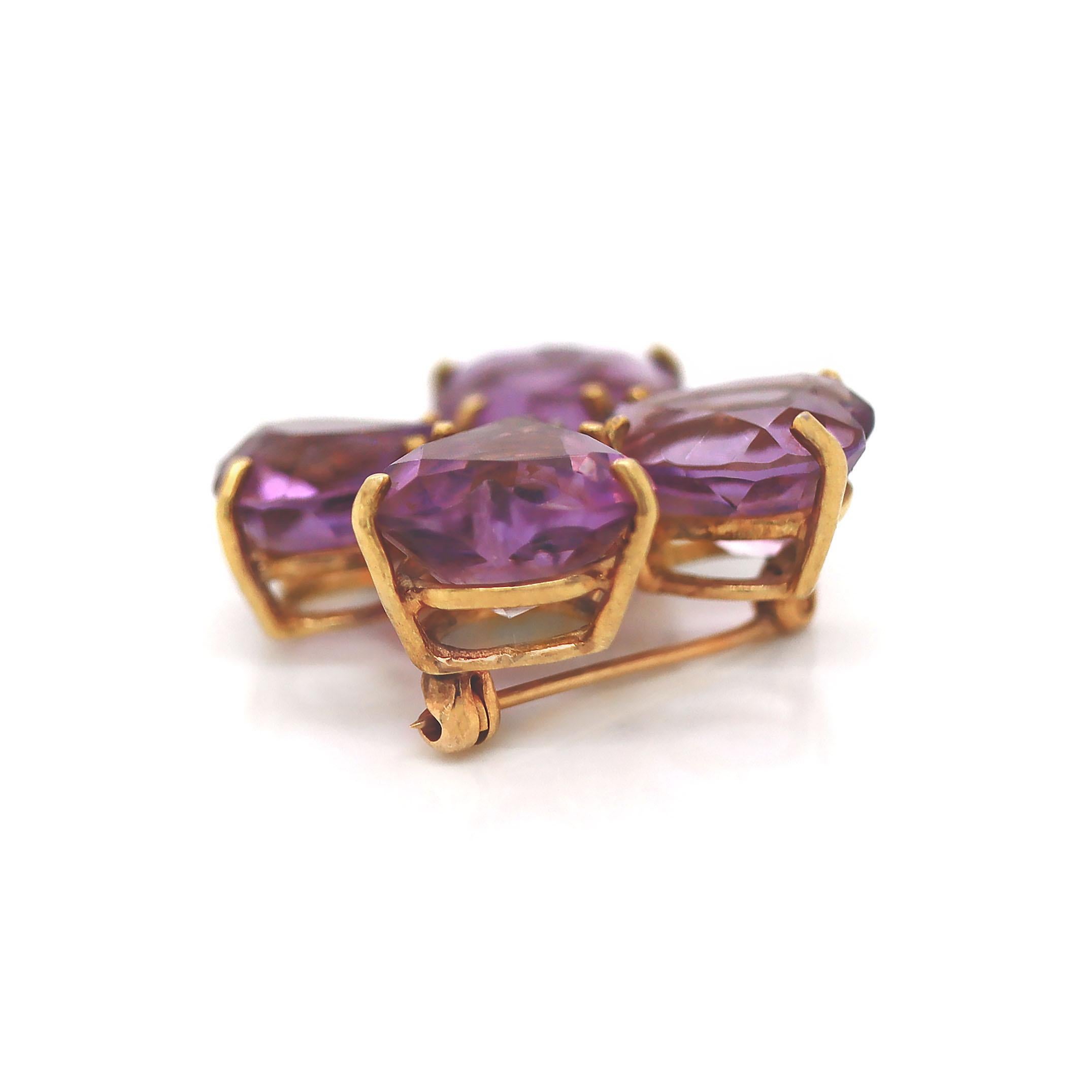 Broche Trébol Amatista y Diamantes Oro Amarillo y Blanco 14CT en venta 1