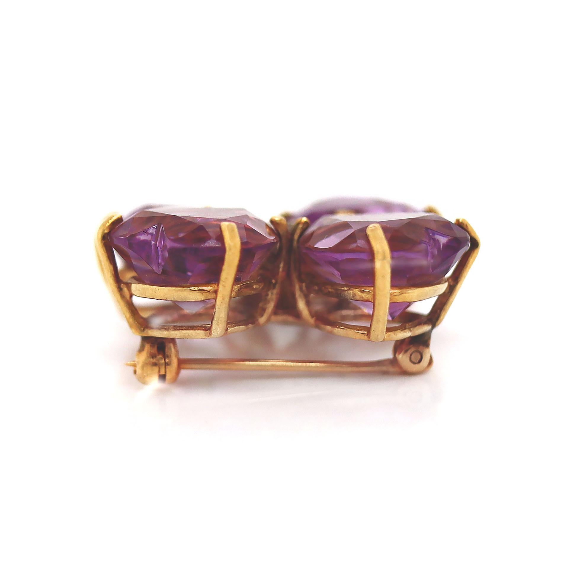 Broche Trébol Amatista y Diamantes Oro Amarillo y Blanco 14CT en venta 2