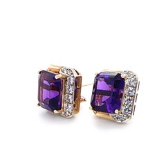 14ct Yellow and White Gold Amethyst and Diamond Earrings 8.80ct 10.62g