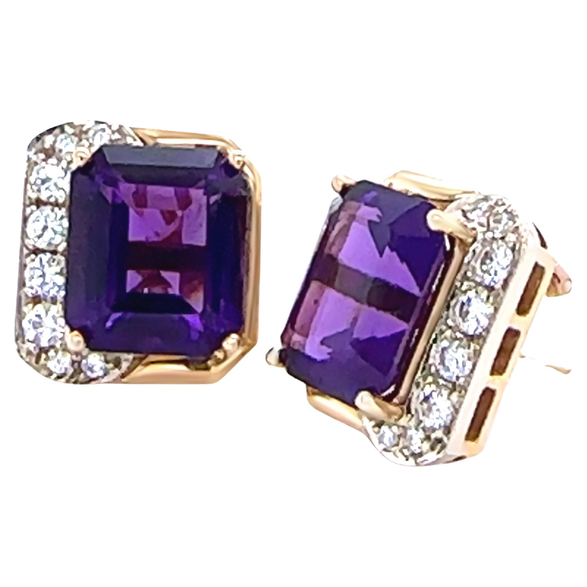 14ct Yellow and White Gold Amethyst and Diamond Earrings 8.80ct 10.62g For Sale