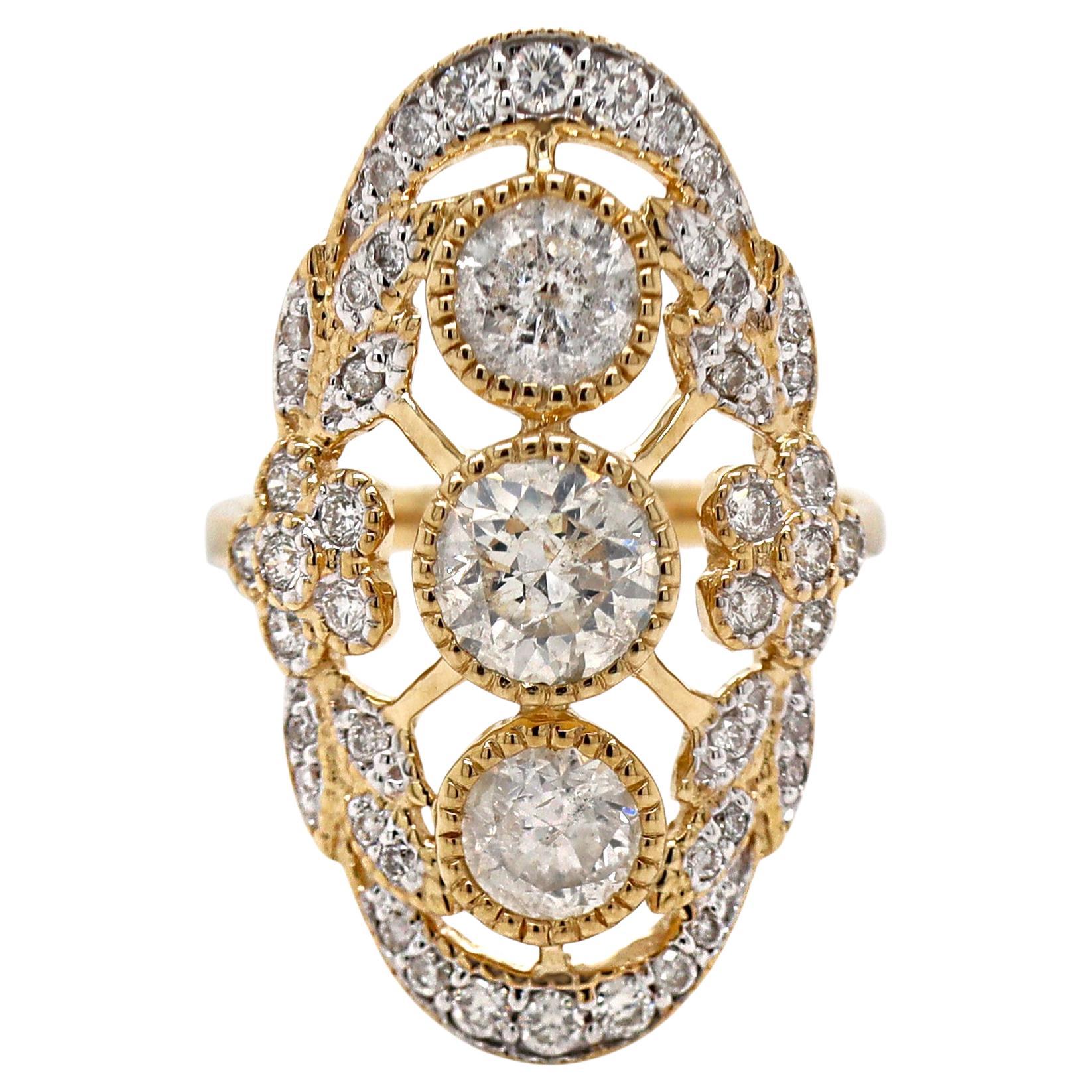 14CT Yellow And White Gold Diamond Dress Ring