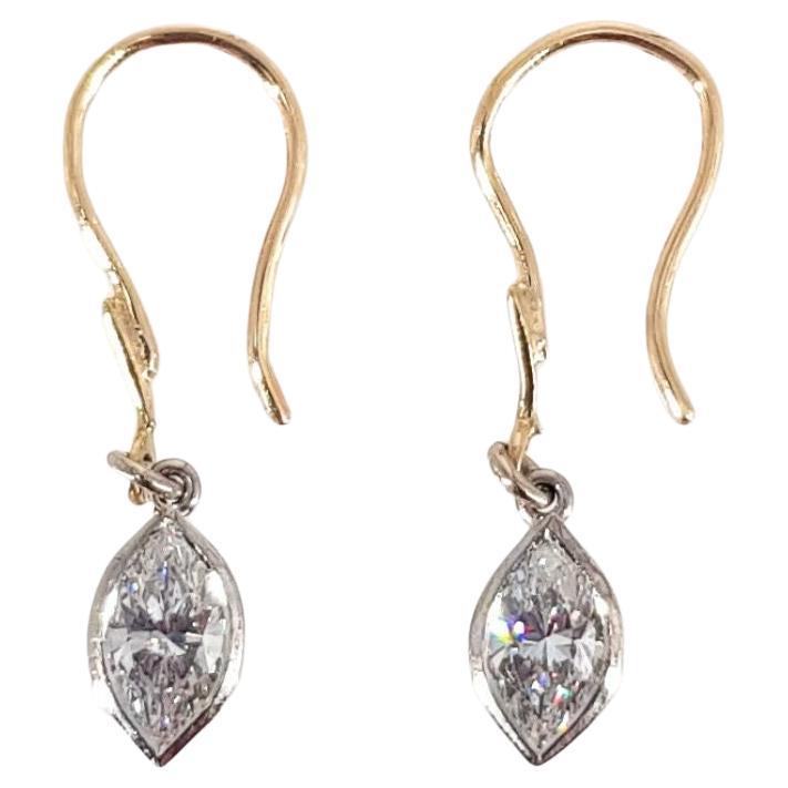 Boucles d'oreilles pendantes en or jaune et blanc 14ct et diamant marquise