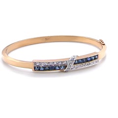 14ct Yellow and White Gold Sapphire and Diamond Hinged Bracelet 0.38ct 16g