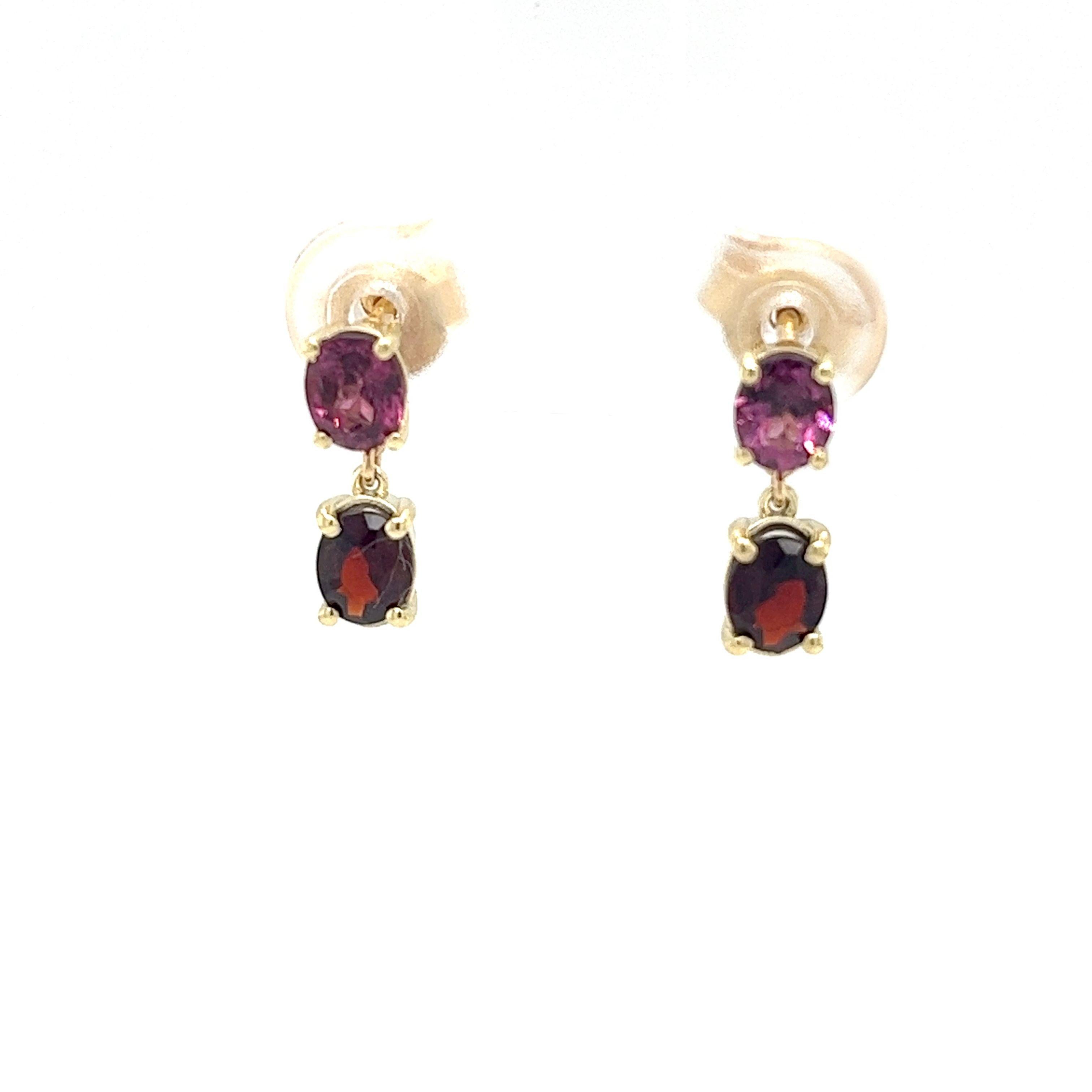 Orecchini pendenti in granato giallo 14ct e topazio rosa in vendita 1