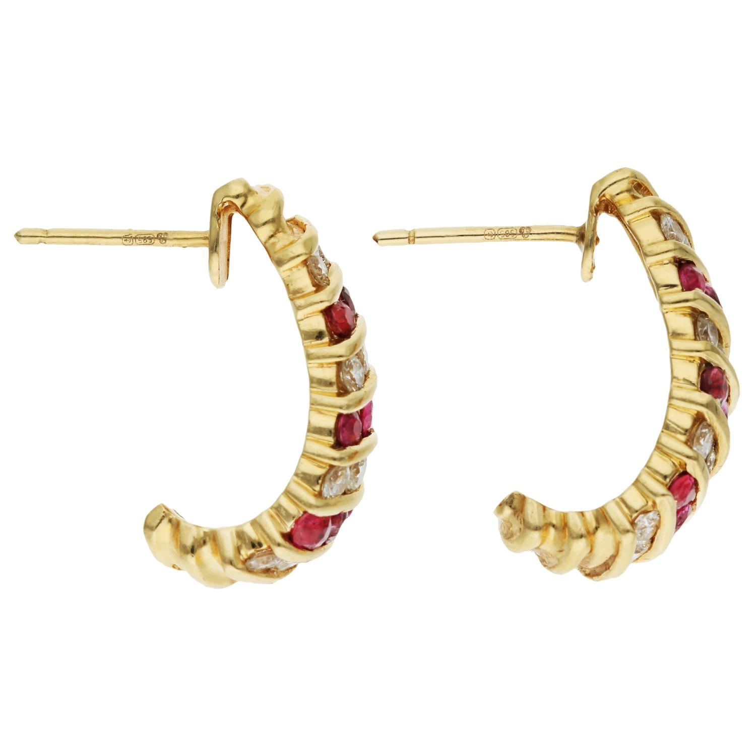 14ct Yellow Gold 0.60ct Ruby & 0.70ct Diamond Earrings For Sale 1