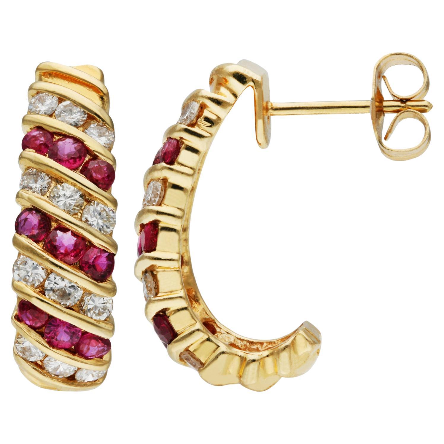 14ct Yellow Gold 0.60ct Ruby & 0.70ct Diamond Earrings For Sale