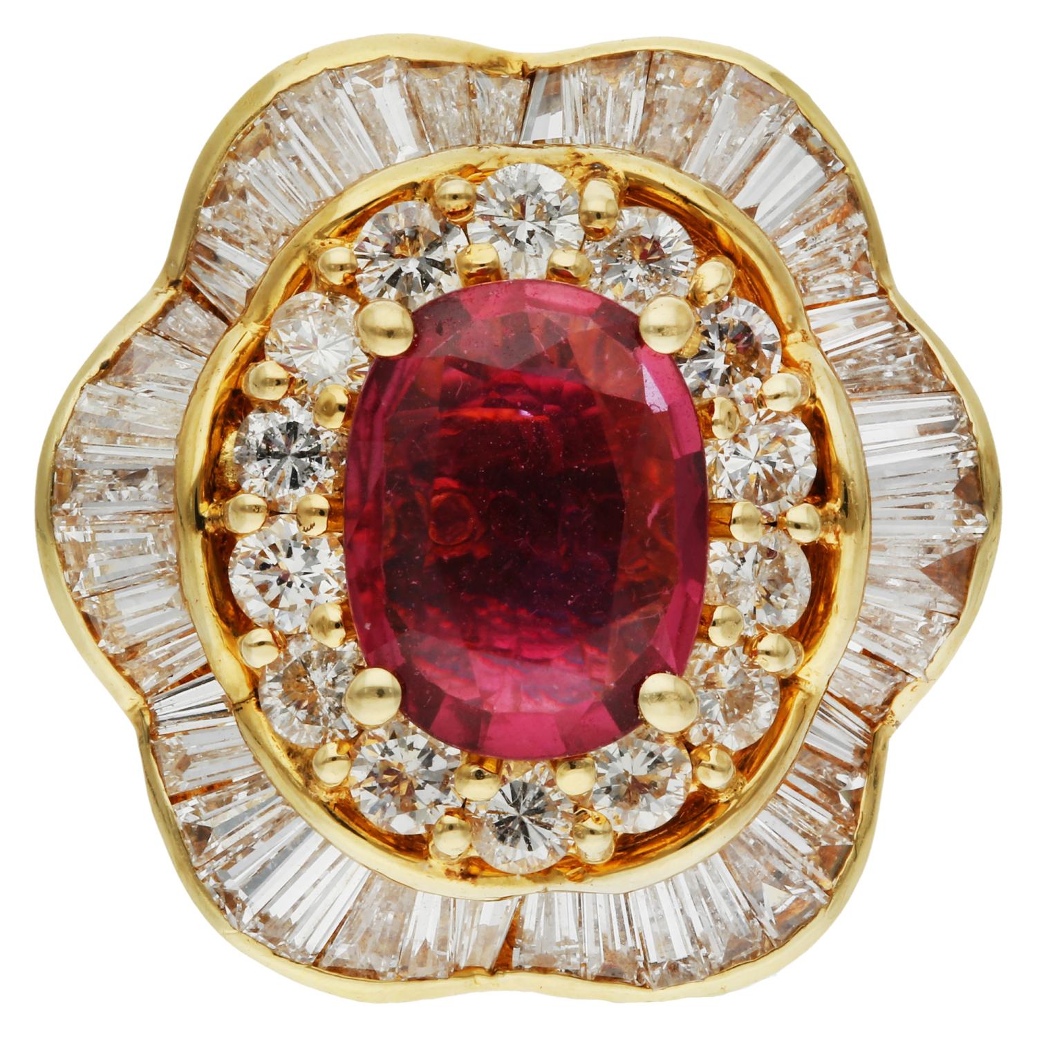 14ct Yellow Gold 0.95ct Ruby & 1.70ct Diamond Dress Ring 

Introducing our captivating Pre-Loved 14ct Yellow Gold Ruby & Diamond Dress Ring, a versatile masterpiece that seamlessly transforms from a ring into a pendant. At its heart lies a