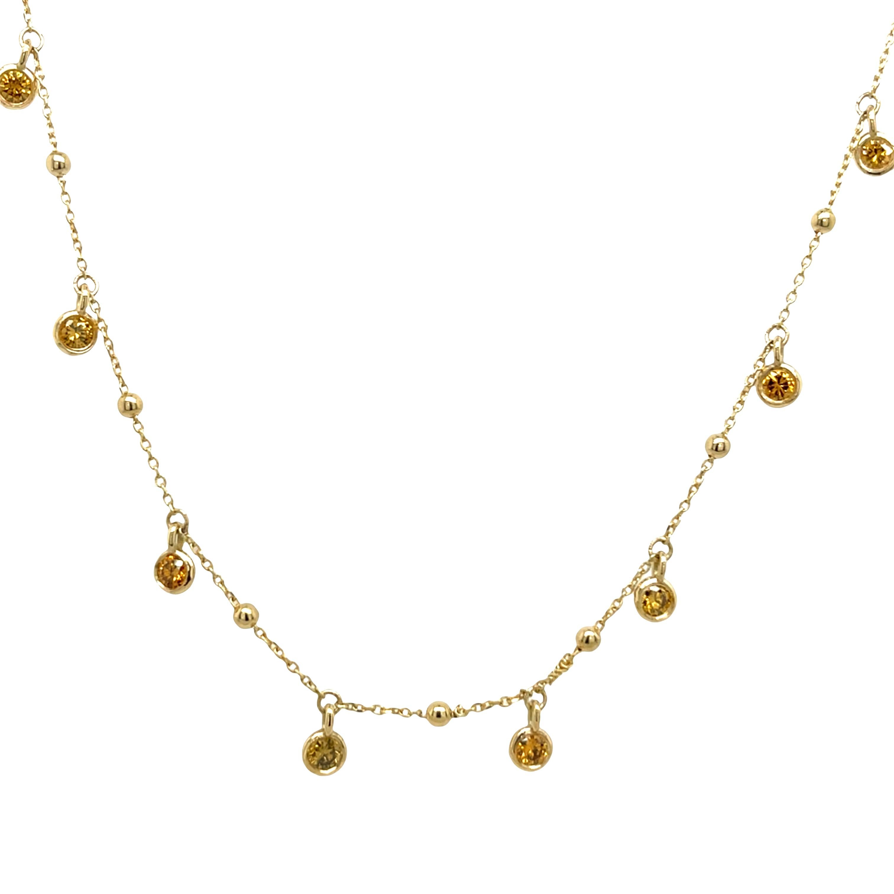 Taille ronde Collier en or jaune 14ct et diamant jaune brunâtre de 1,15ct en vente