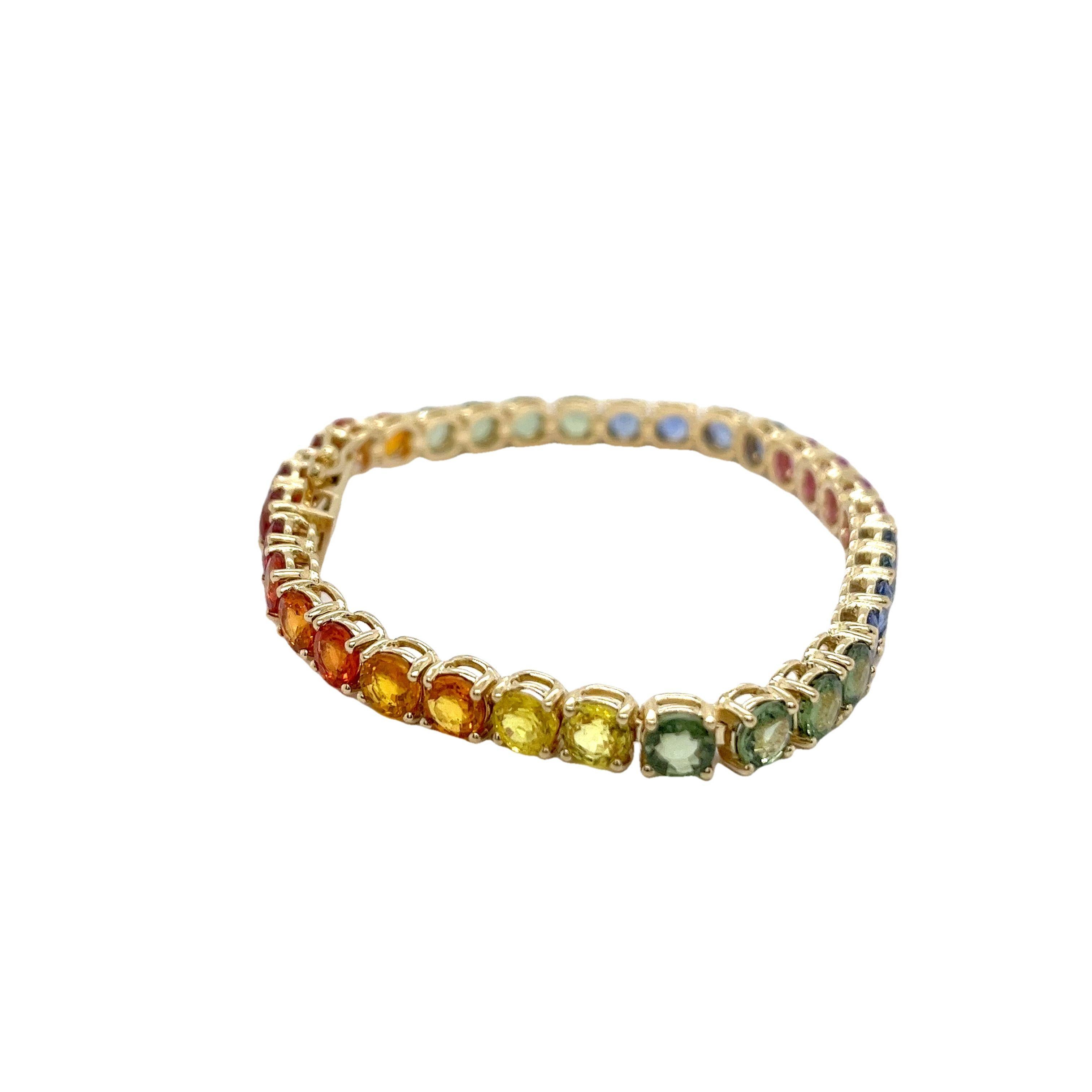 14ct Yellow Gold 23ct Natural Sapphires Rainbow Bracelet For Sale 1
