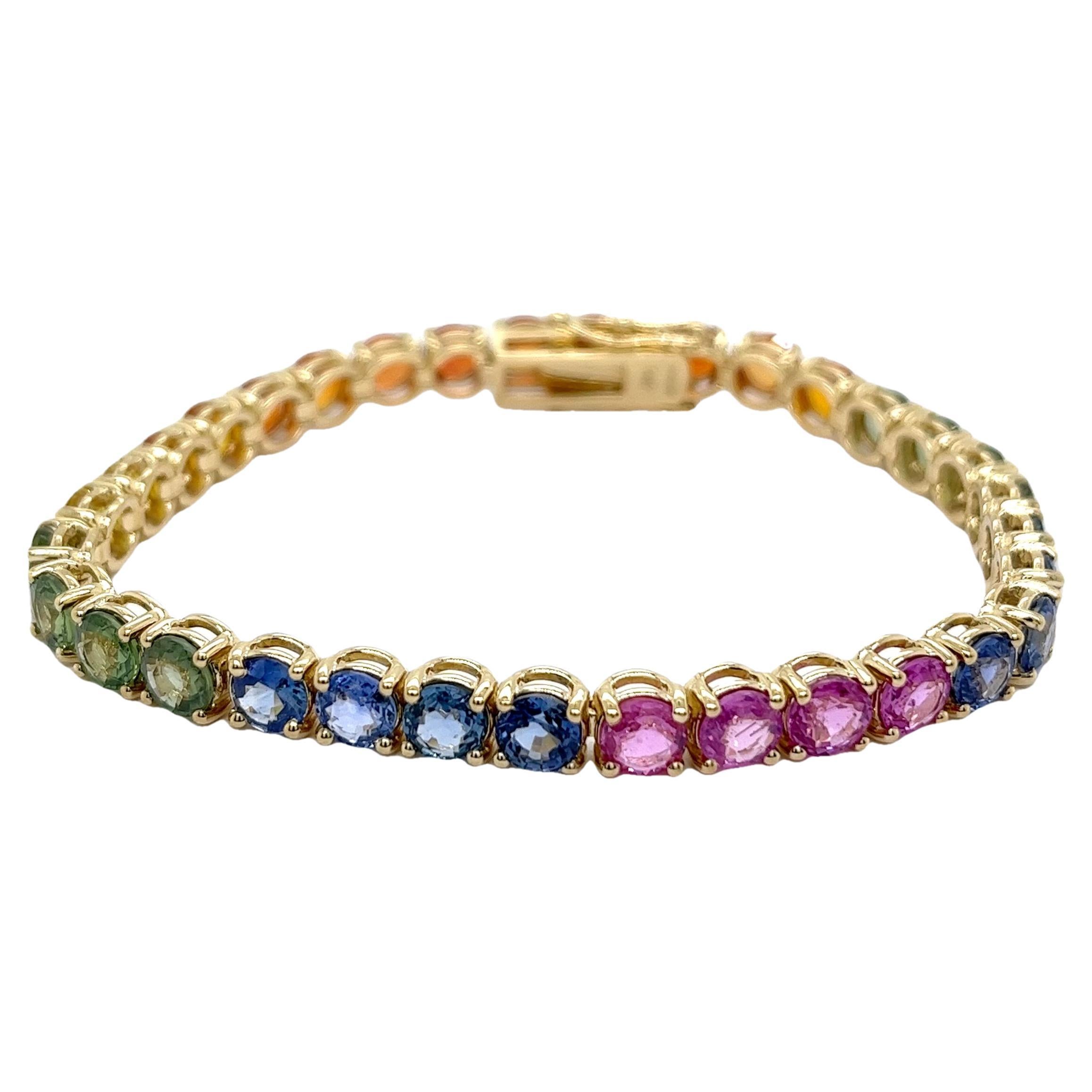 Bracelet arc-en-ciel en or jaune 14 carats et saphirs naturels 23 carats