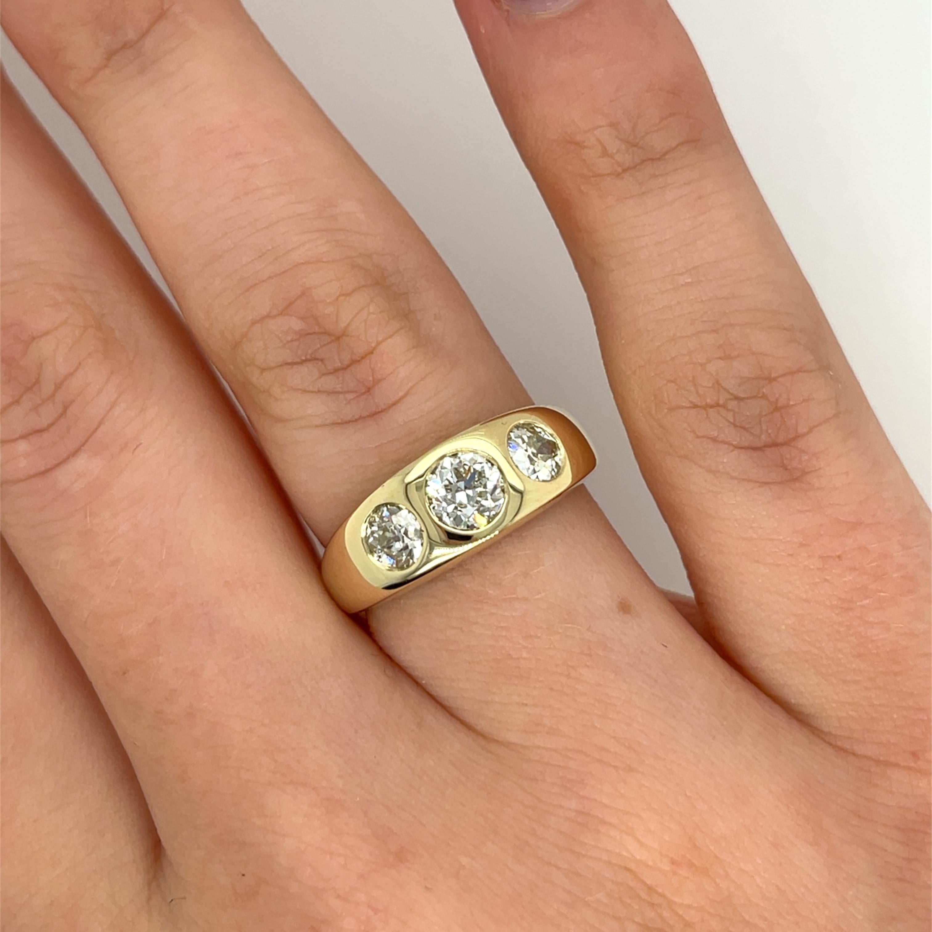 14ct Yellow Gold 3-Stone Diamond Ring, Set With 1.20ct Old Cut Diamonds 1