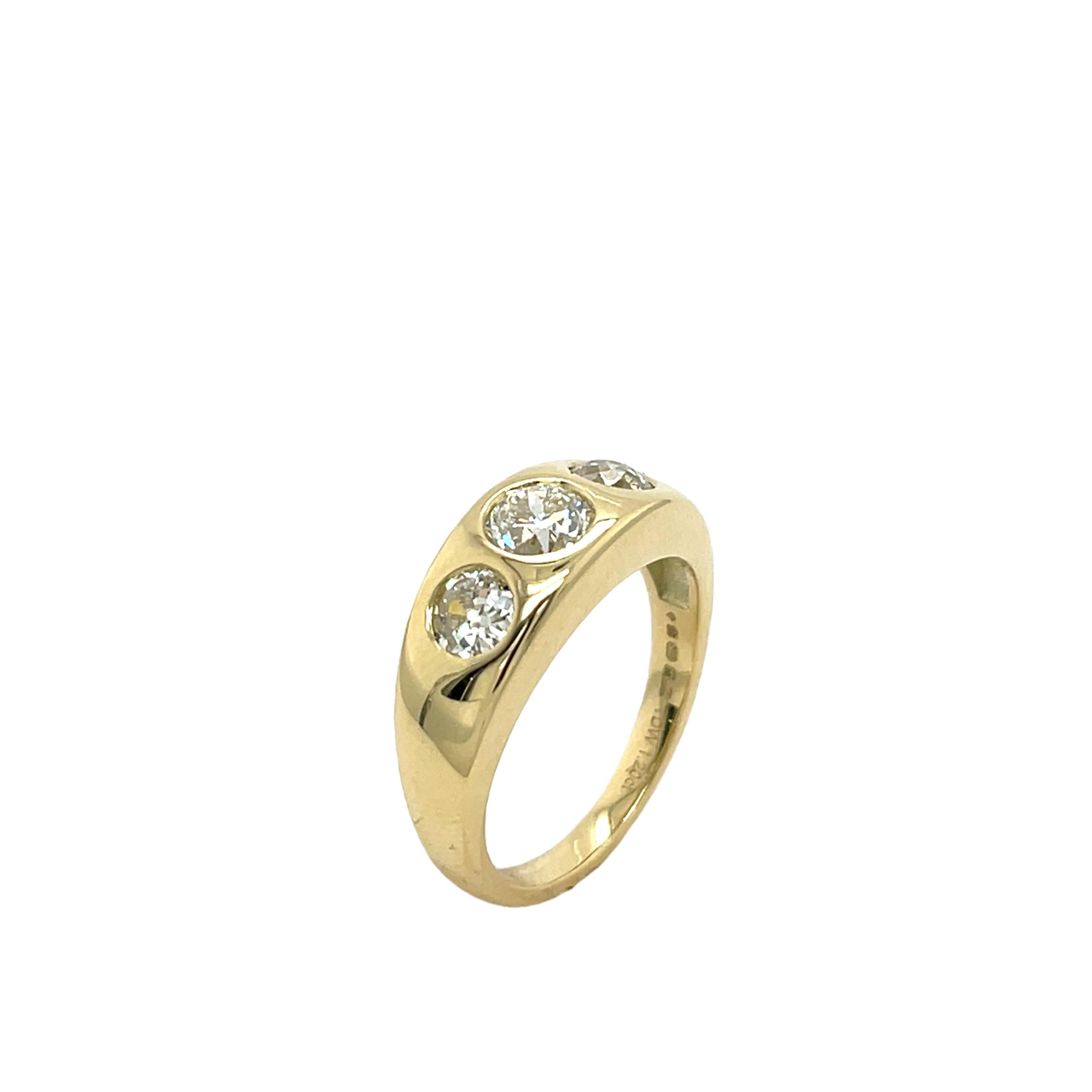 14ct Yellow Gold 3-Stone Diamond Ring, Set With 1.20ct Old Cut Diamonds 2