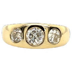 14ct Yellow Gold 3-Stone Diamond Ring, Set With 1.20ct Old Cut Diamonds