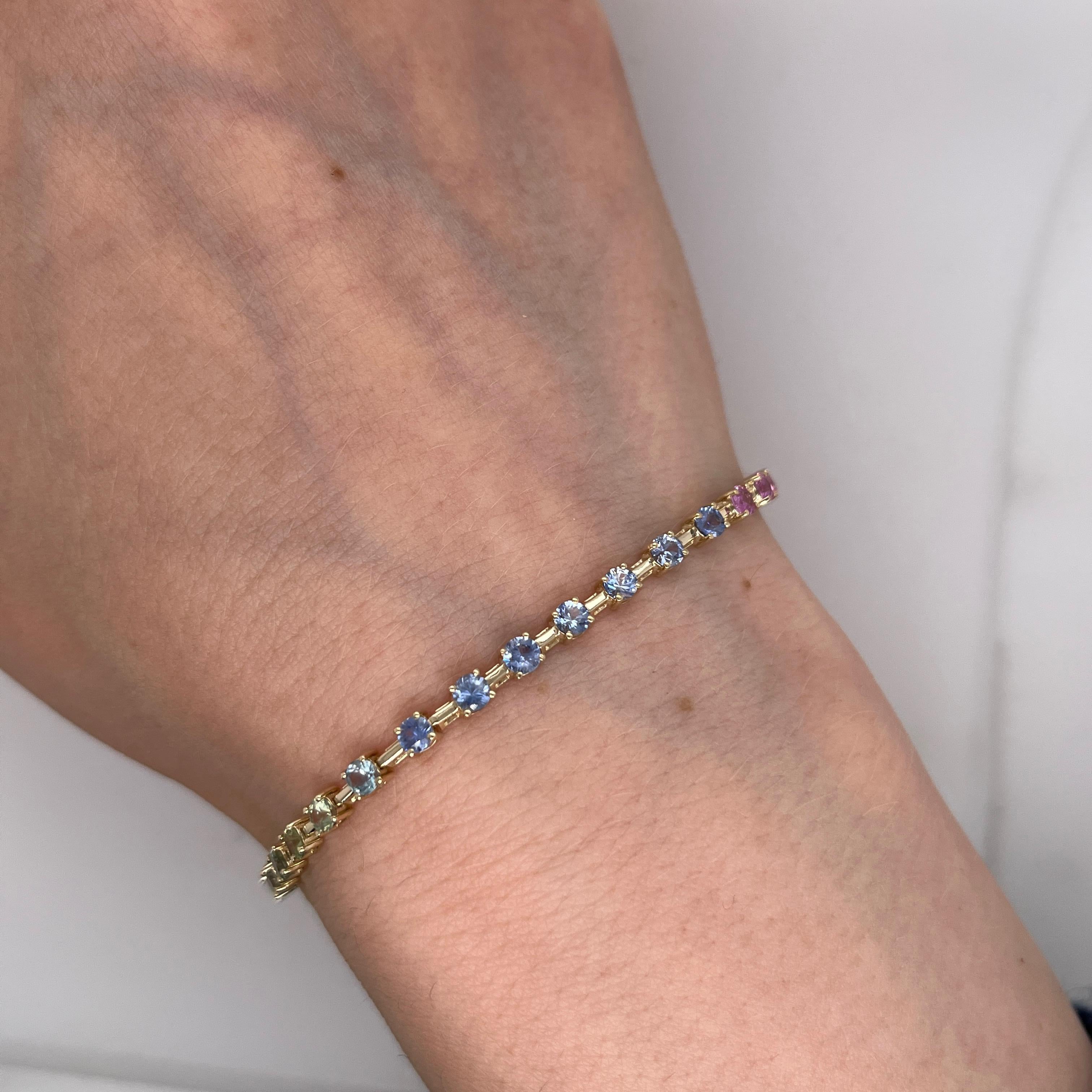 da uomo o donna Bracciale arcobaleno in oro giallo 14ct con zaffiri naturali da 3,0ct in vendita