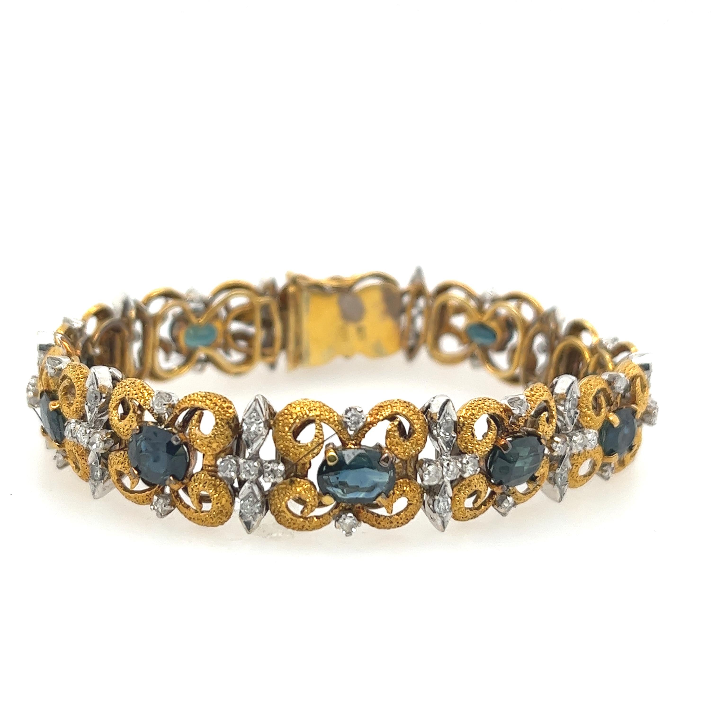 Oval Cut 14ct Yellow Gold 7.50ct Sapphires and 1.20ct Diamonds Bracelet For Sale
