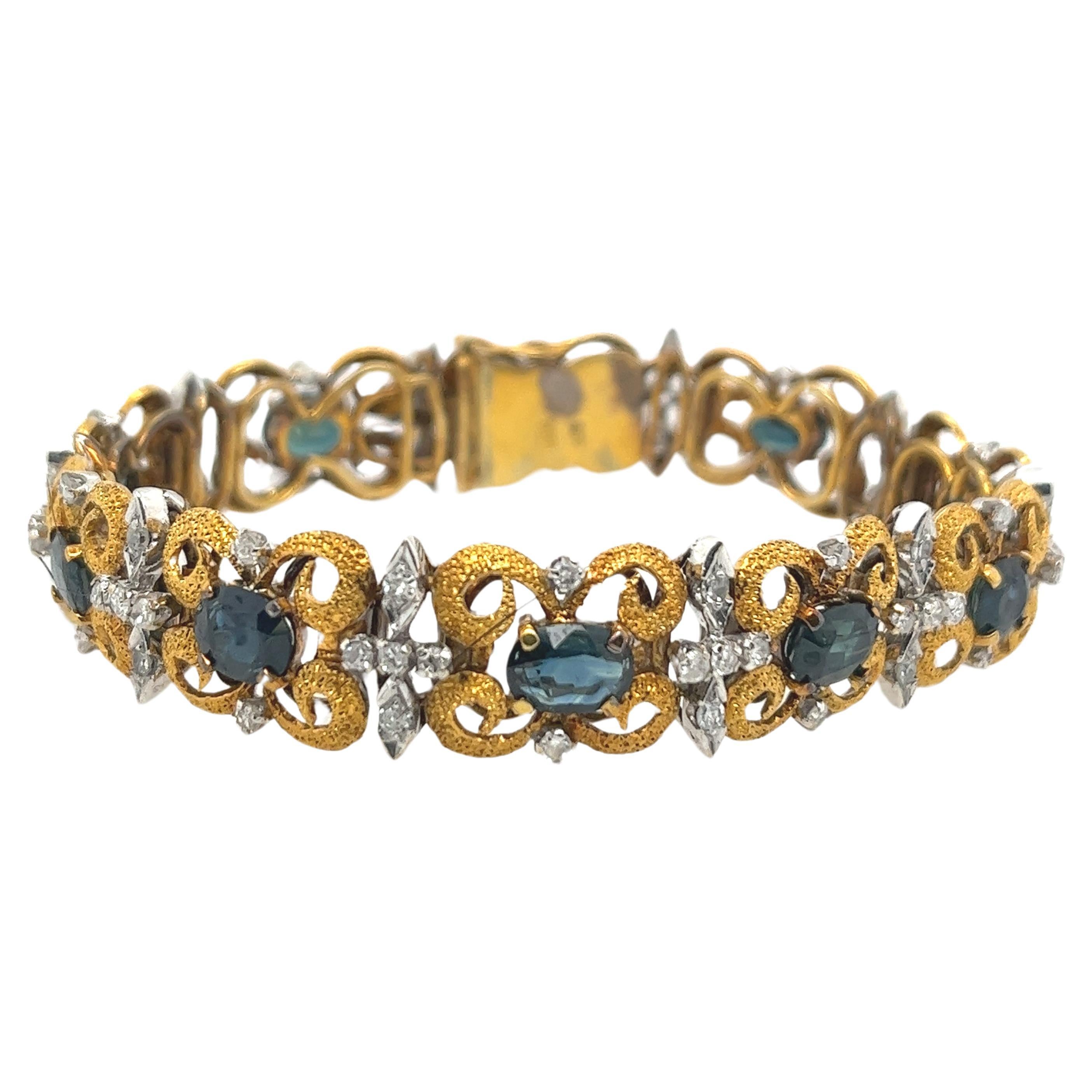14ct Yellow Gold 7.50ct Sapphires and 1.20ct Diamonds Bracelet For Sale