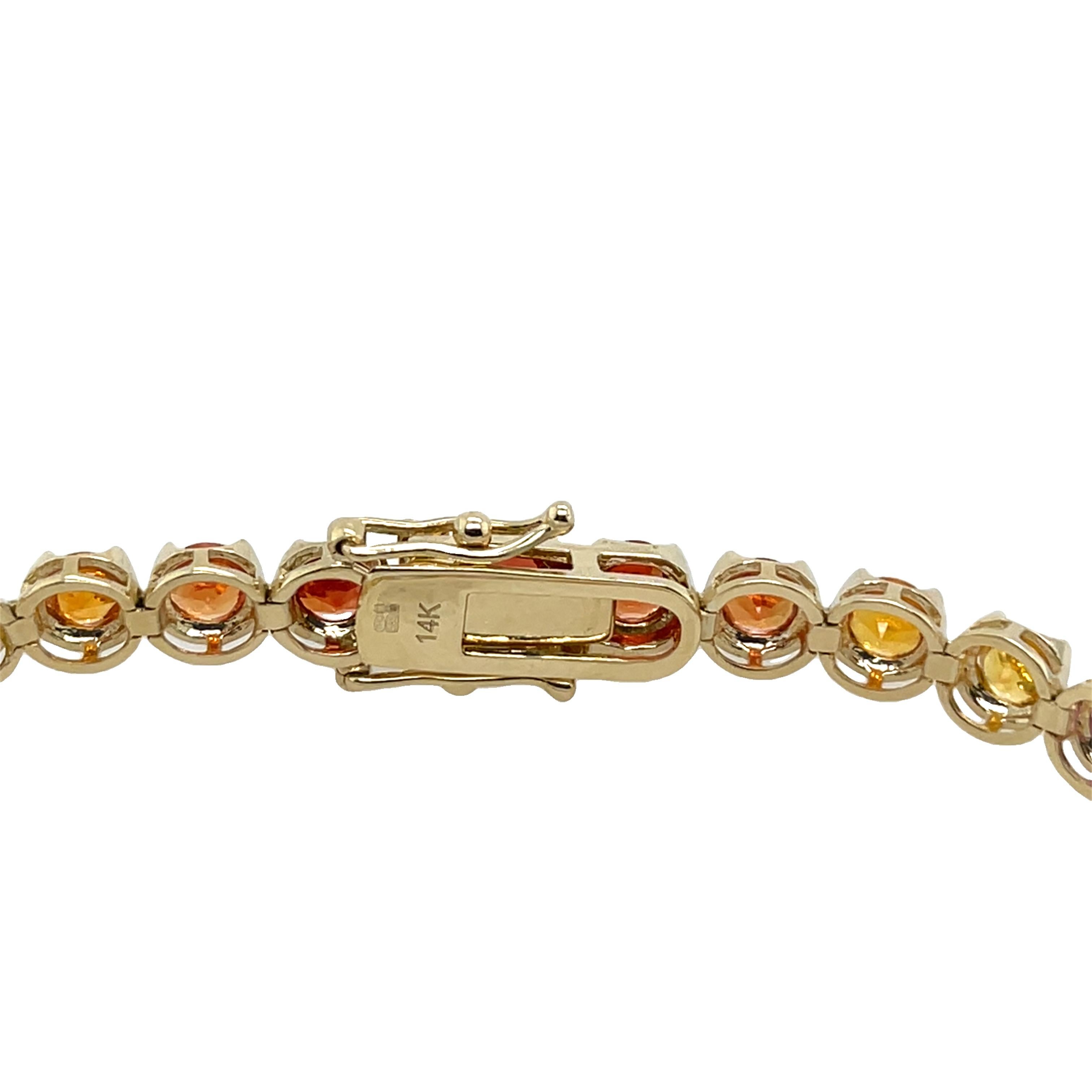 Taille ronde Bracelet arc-en-ciel en or jaune 14 carats avec saphirs naturels de 8,0 carats en vente