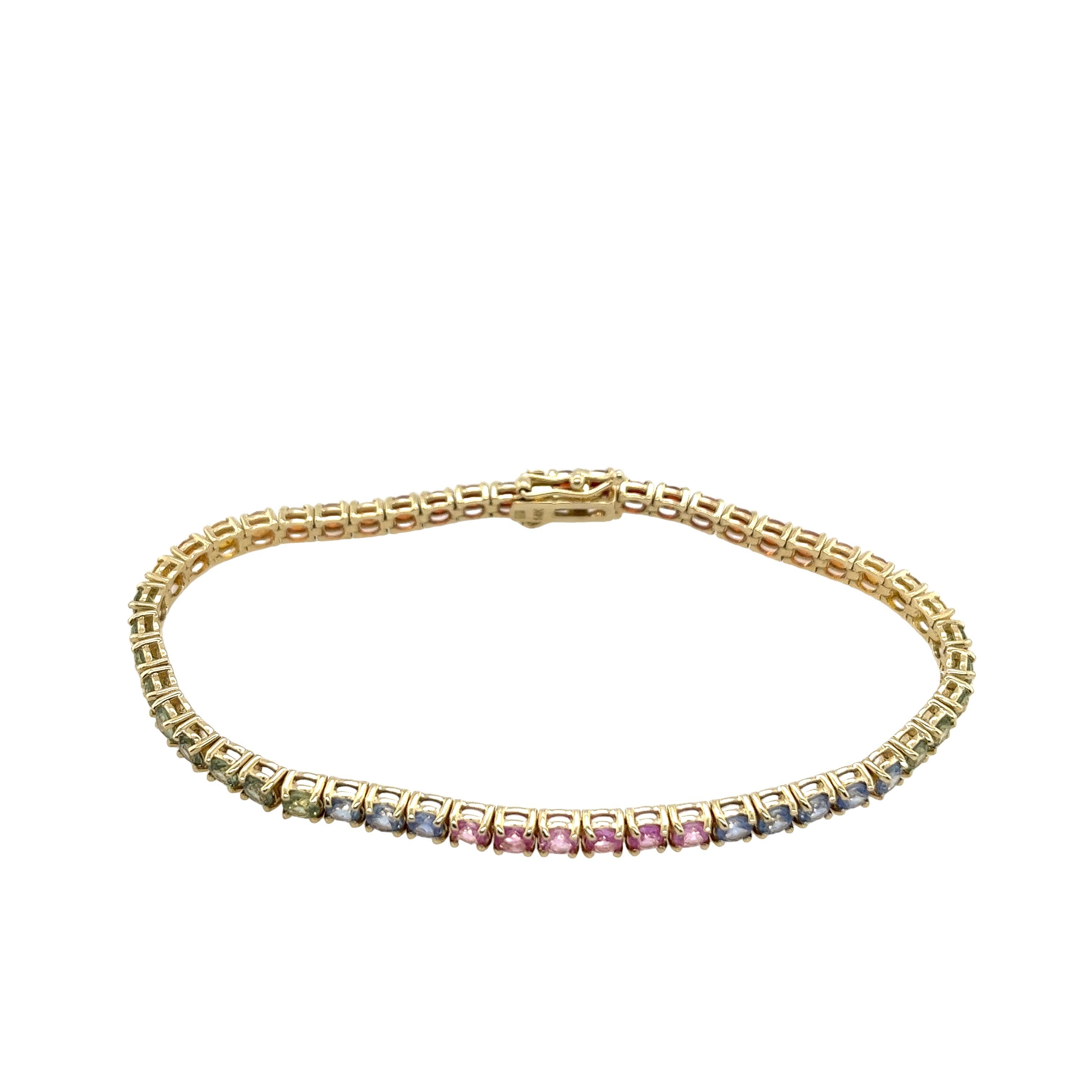14ct Yellow Gold 8.0ct Natural Sapphires Rainbow Bracelet In New Condition For Sale In London, GB