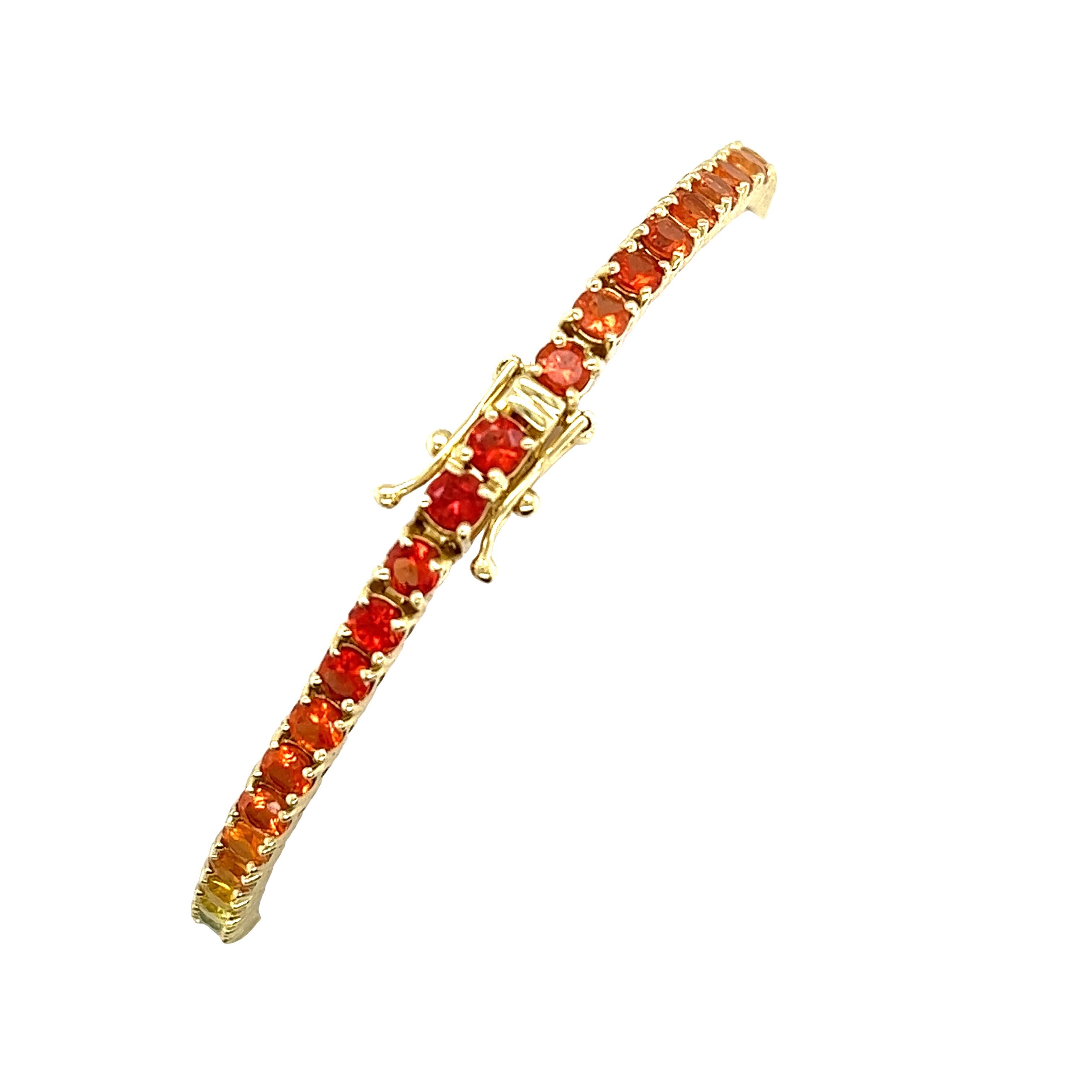 Women's or Men's 14ct Yellow Gold 8.0ct Natural Sapphires Rainbow Bracelet For Sale