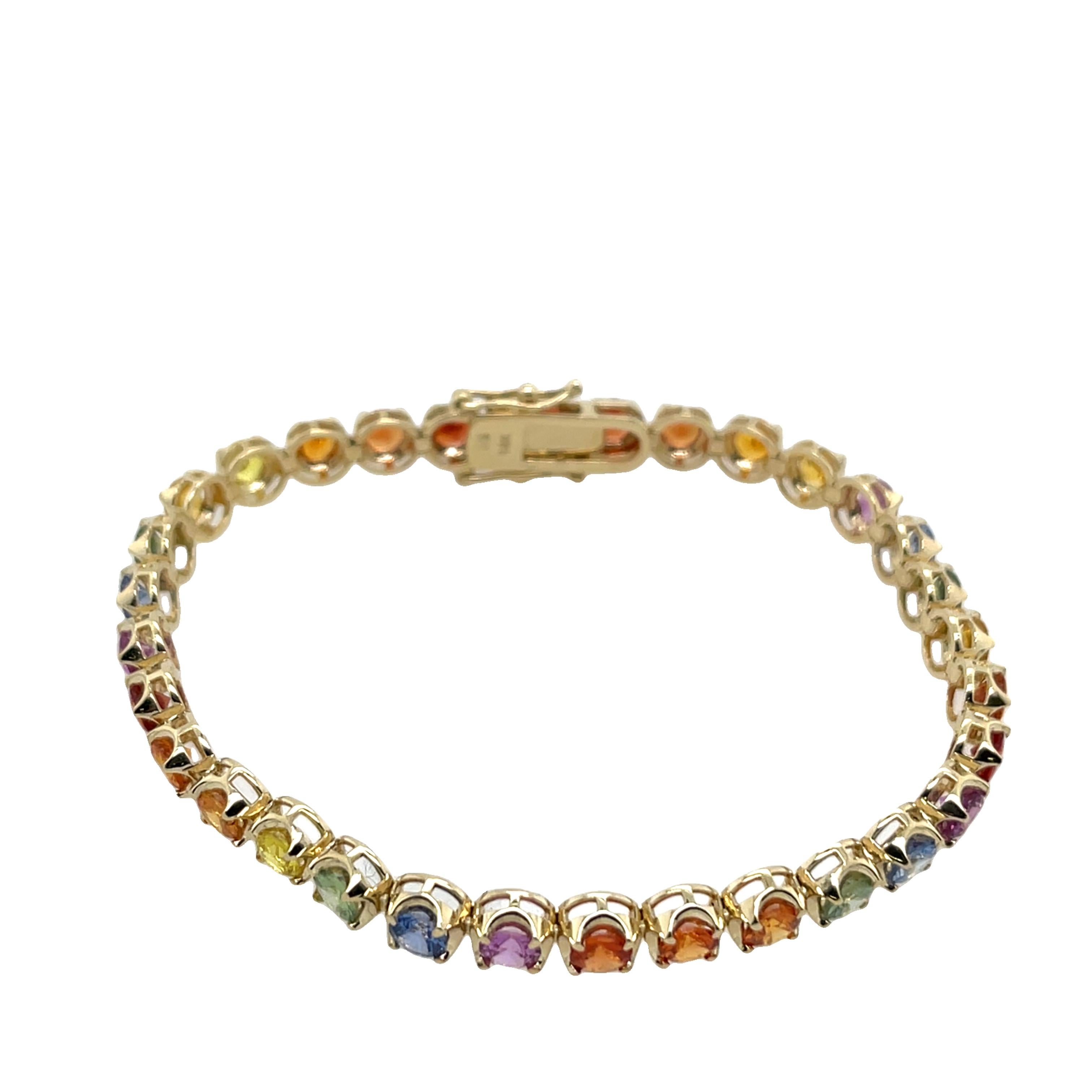 Bracelet arc-en-ciel en or jaune 14 carats avec saphirs naturels de 8,0 carats Unisexe en vente