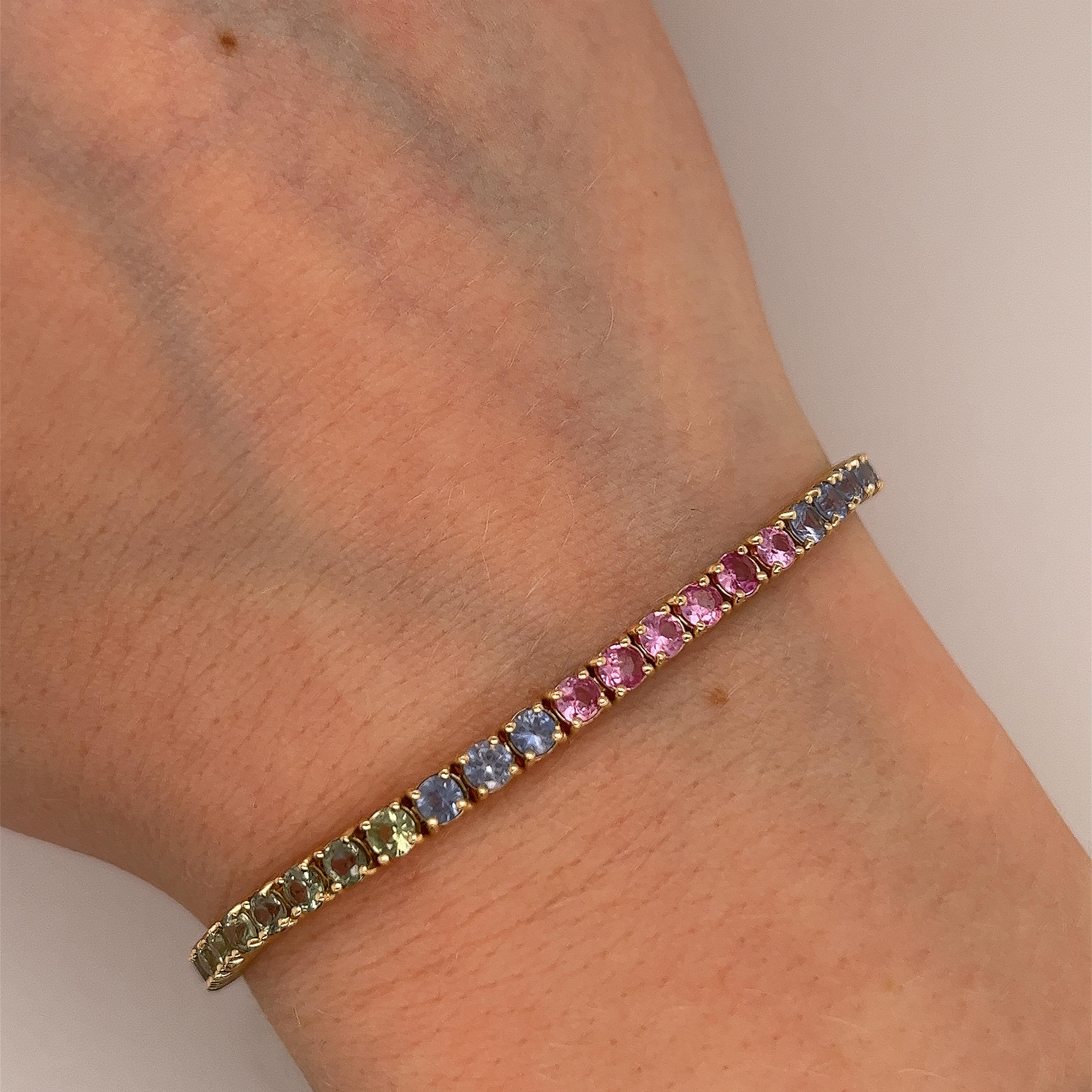 14ct Yellow Gold 8.0ct Natural Sapphires Rainbow Bracelet 2