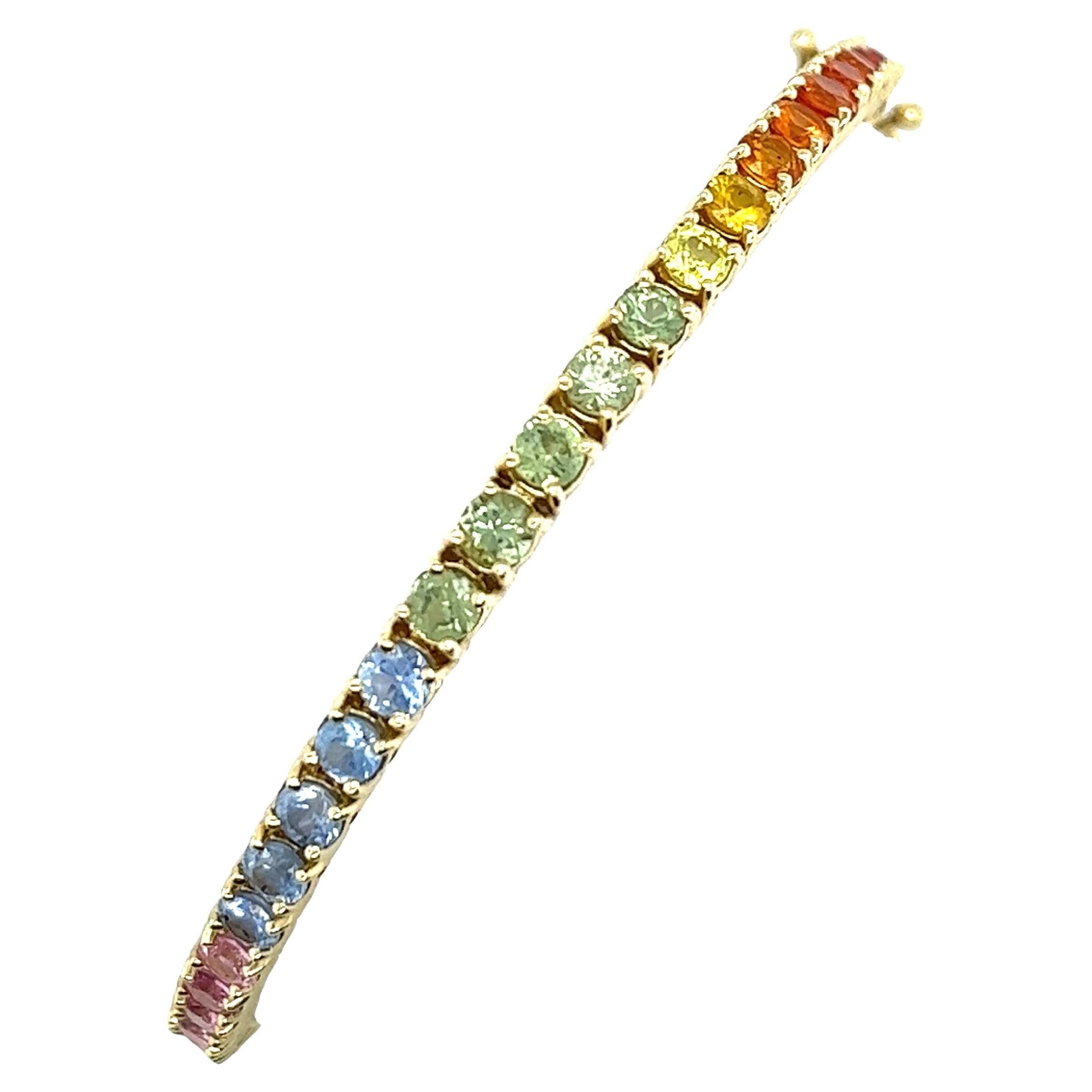 14ct Yellow Gold 8.0ct Natural Sapphires Rainbow Bracelet For Sale