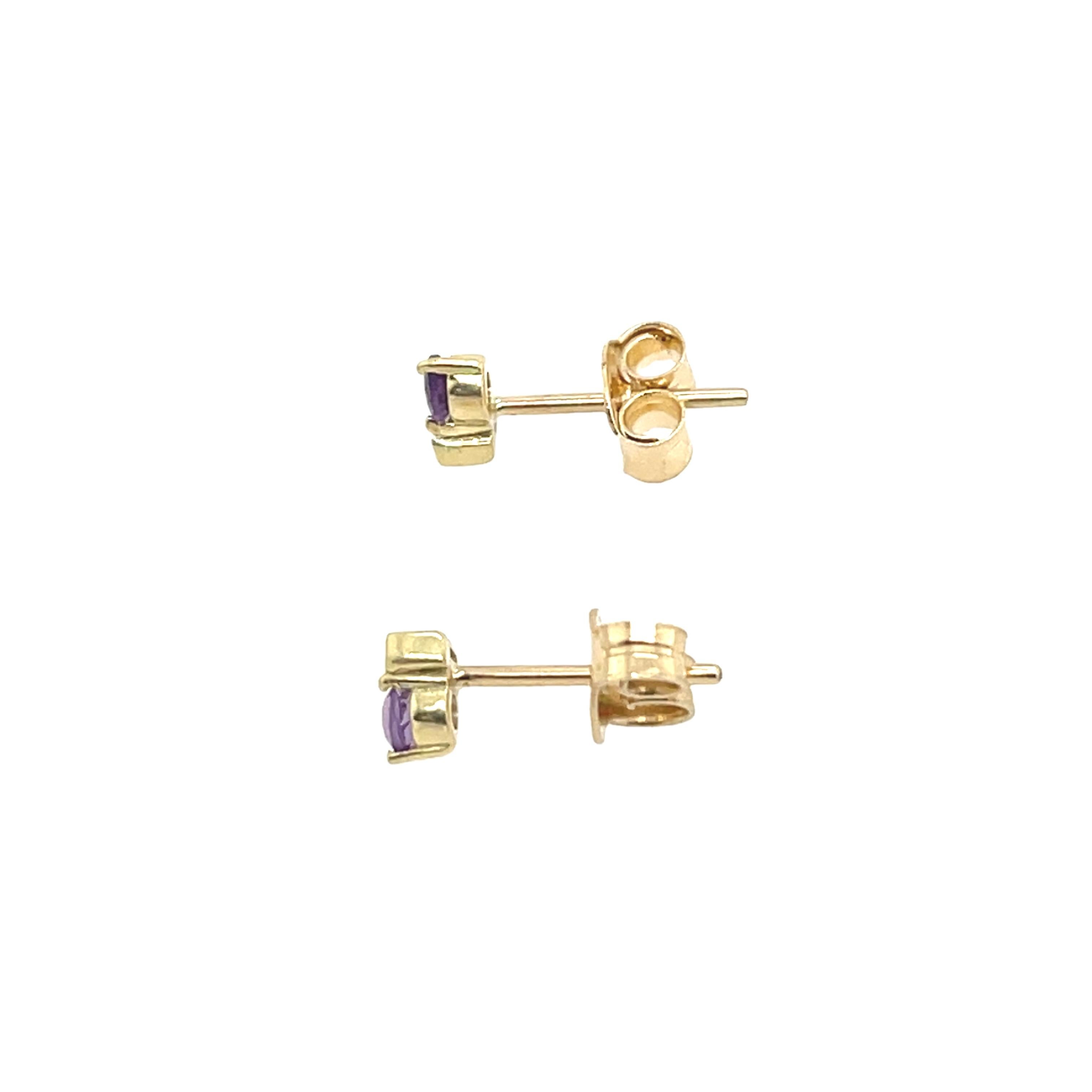 14ct Yellow Gold Amethyst & Diamonds Stud Earrings In New Condition For Sale In London, GB