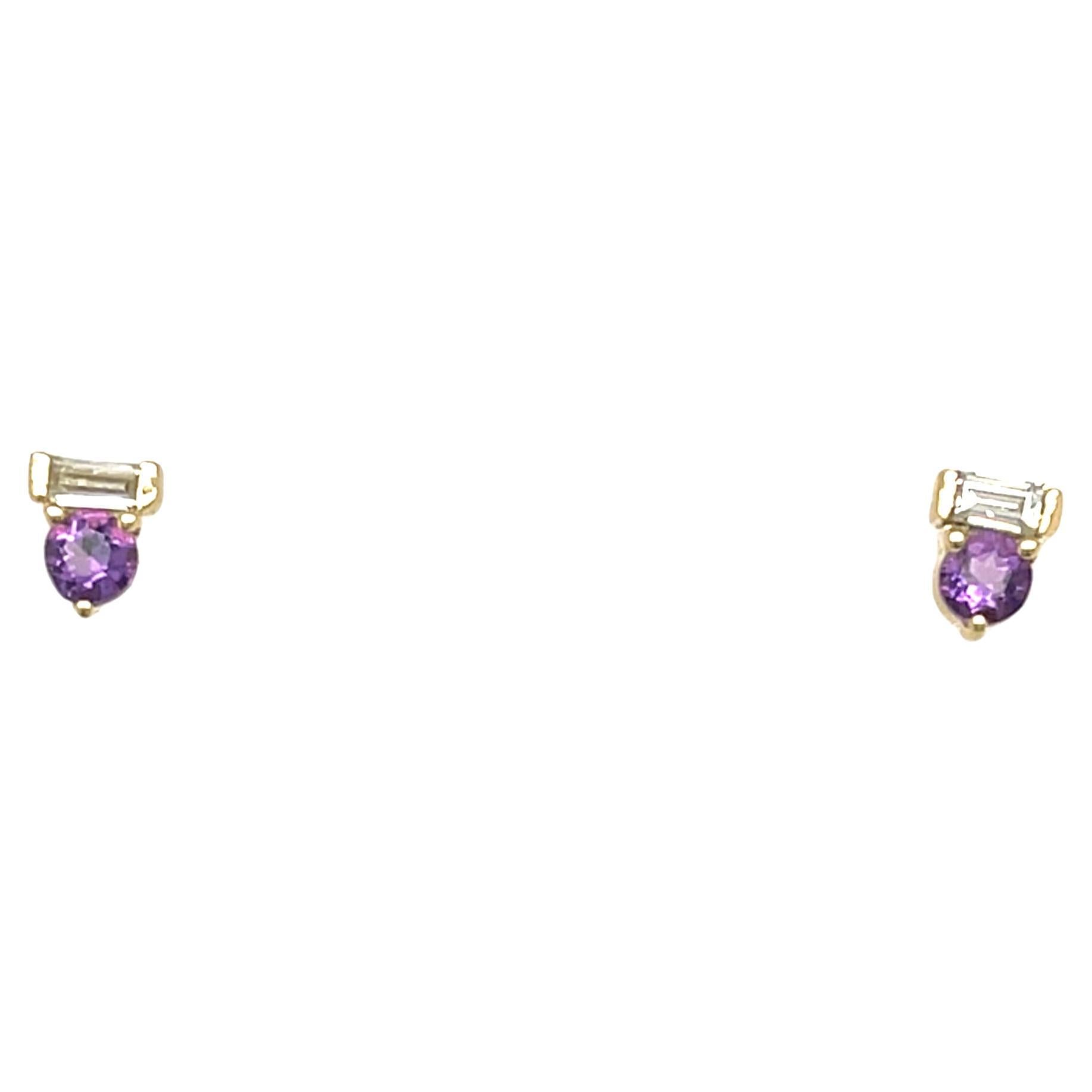 14ct Yellow Gold Amethyst & Diamonds Stud Earrings